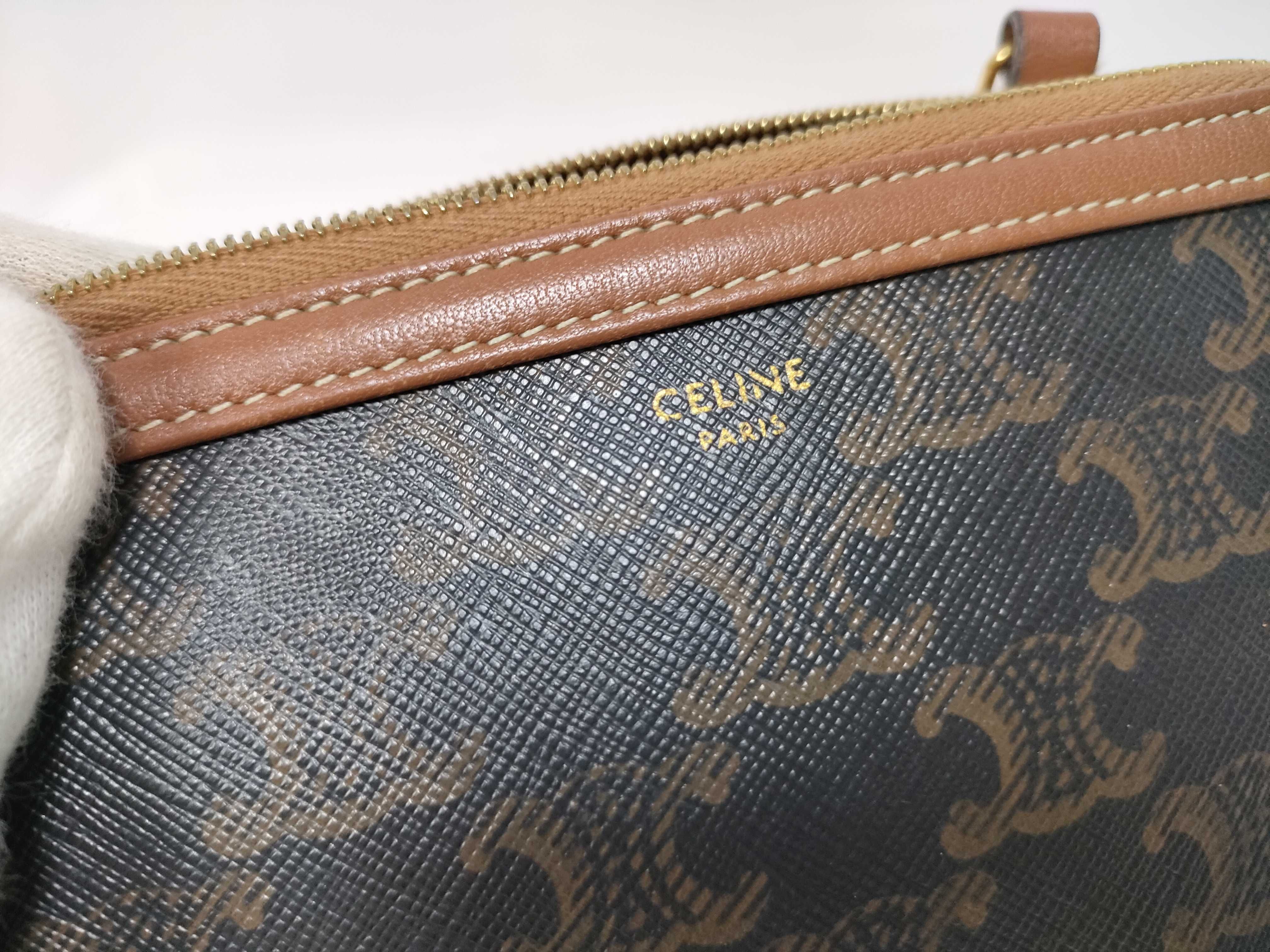 Triomphe Mini Chain Shoulder Bag in Brown Coated Canvas — view 14