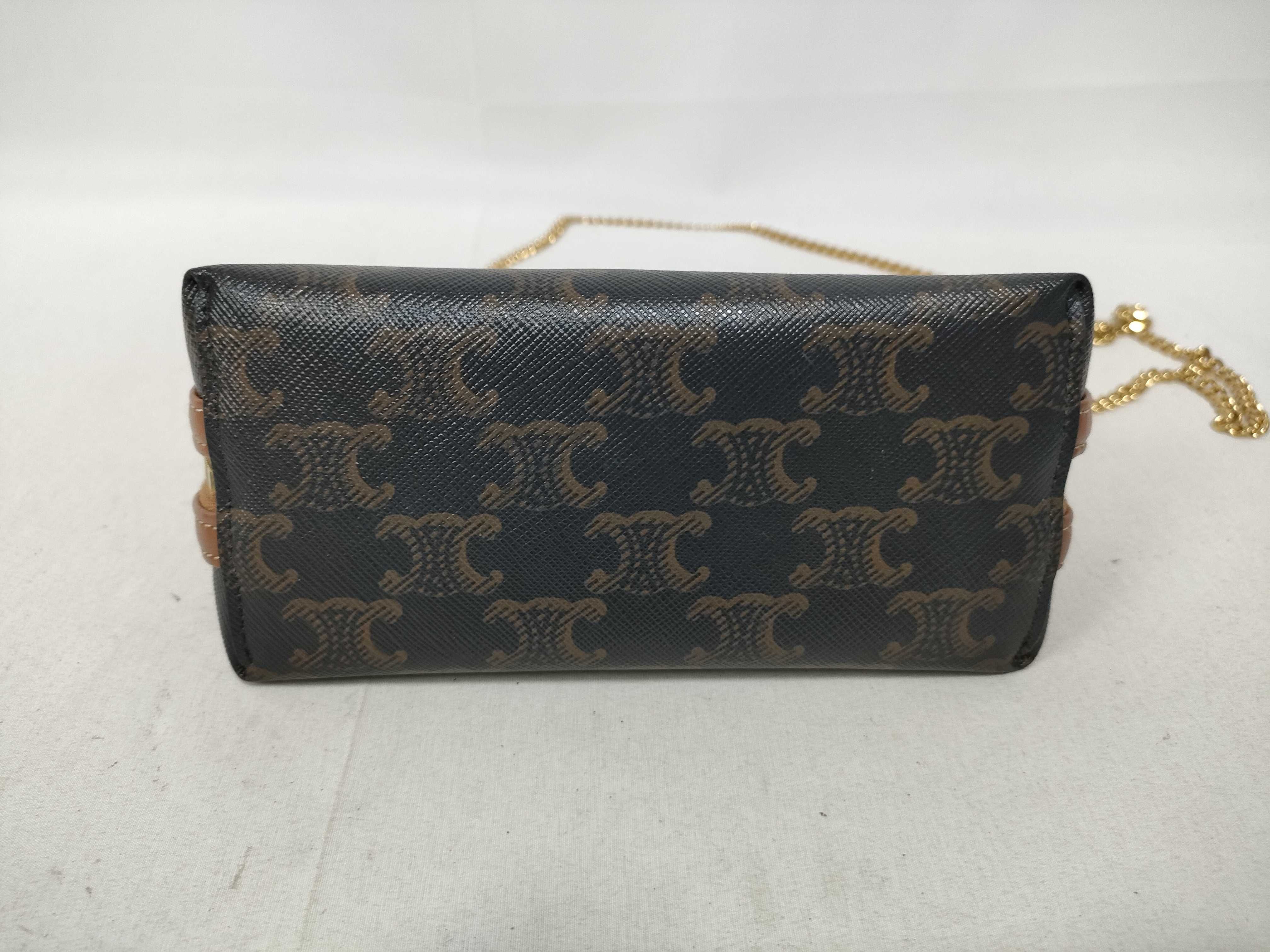 Triomphe Mini Chain Shoulder Bag in Brown Coated Canvas — view 3
