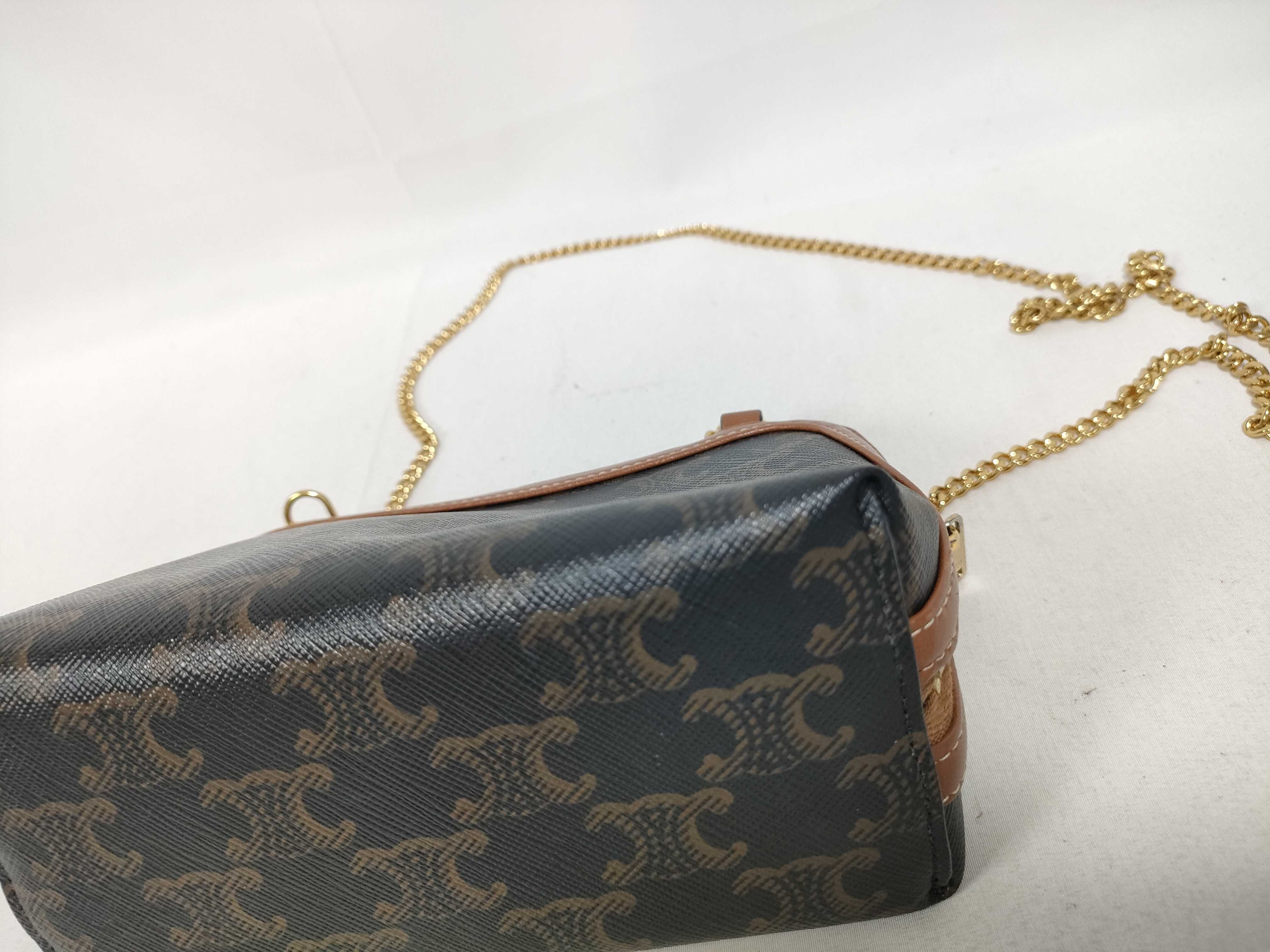 Triomphe Mini Chain Shoulder Bag in Brown Coated Canvas — view 4