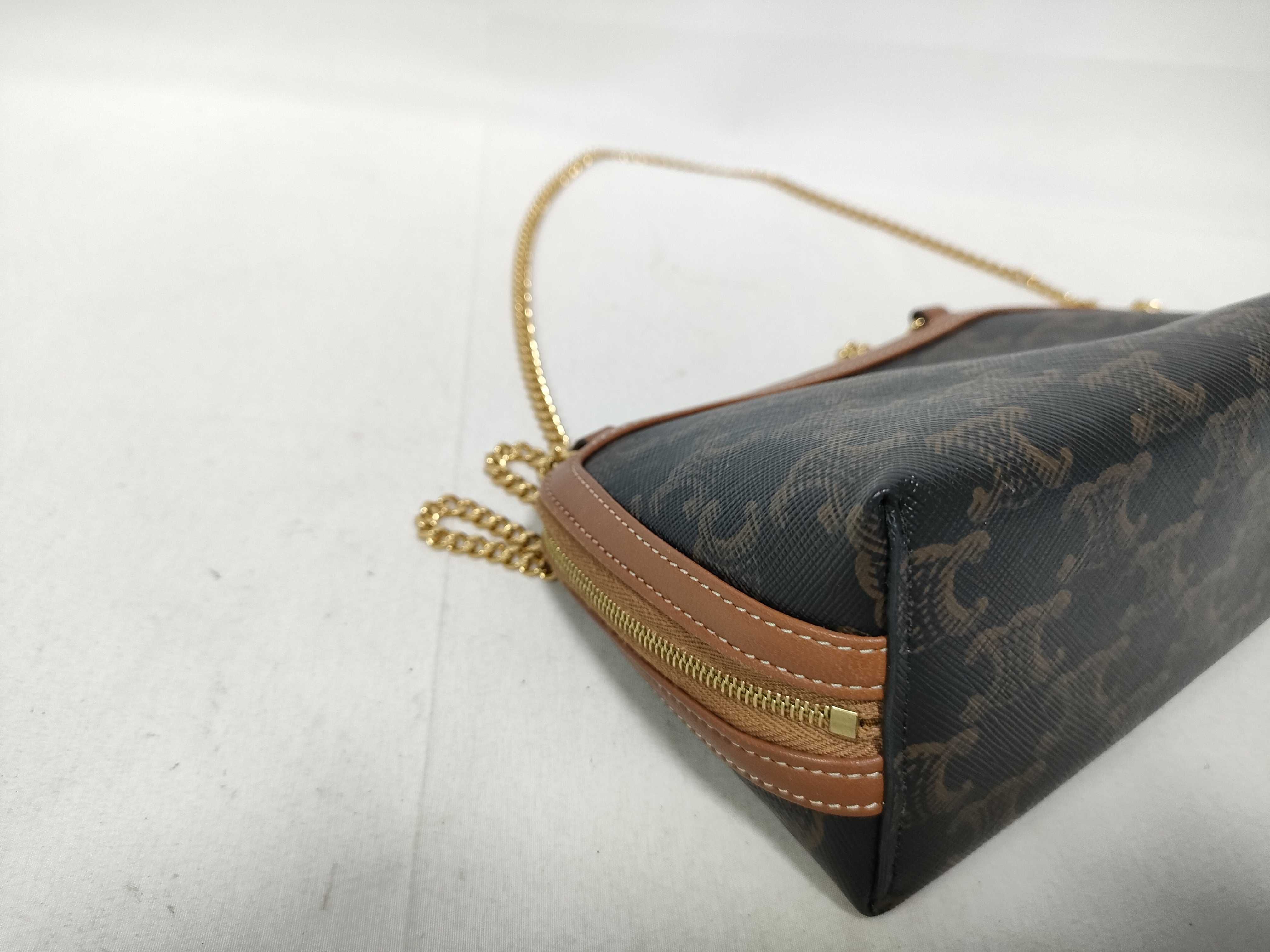 Triomphe Mini Chain Shoulder Bag in Brown Coated Canvas — view 5
