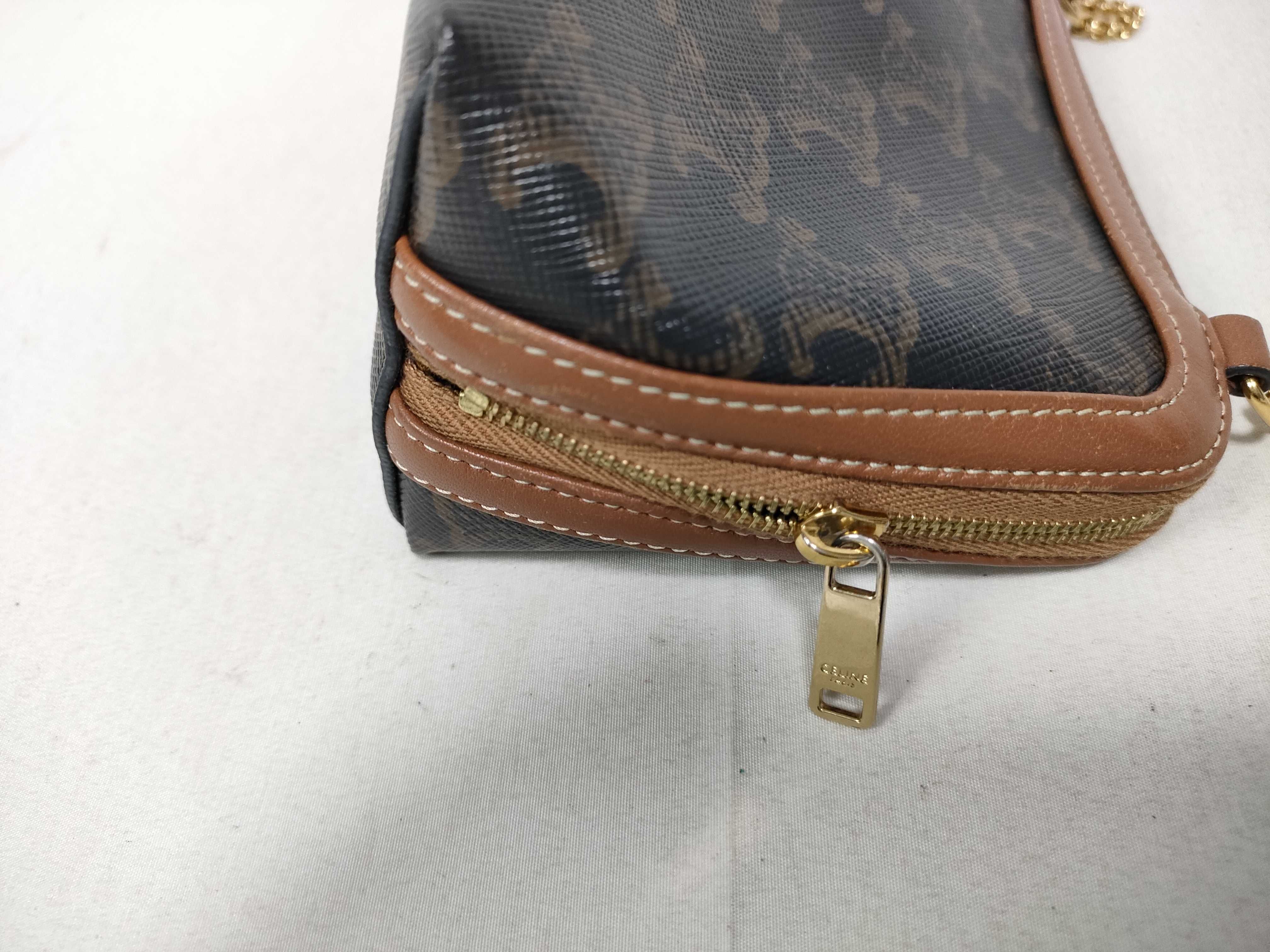 Triomphe Mini Chain Shoulder Bag in Brown Coated Canvas — view 6