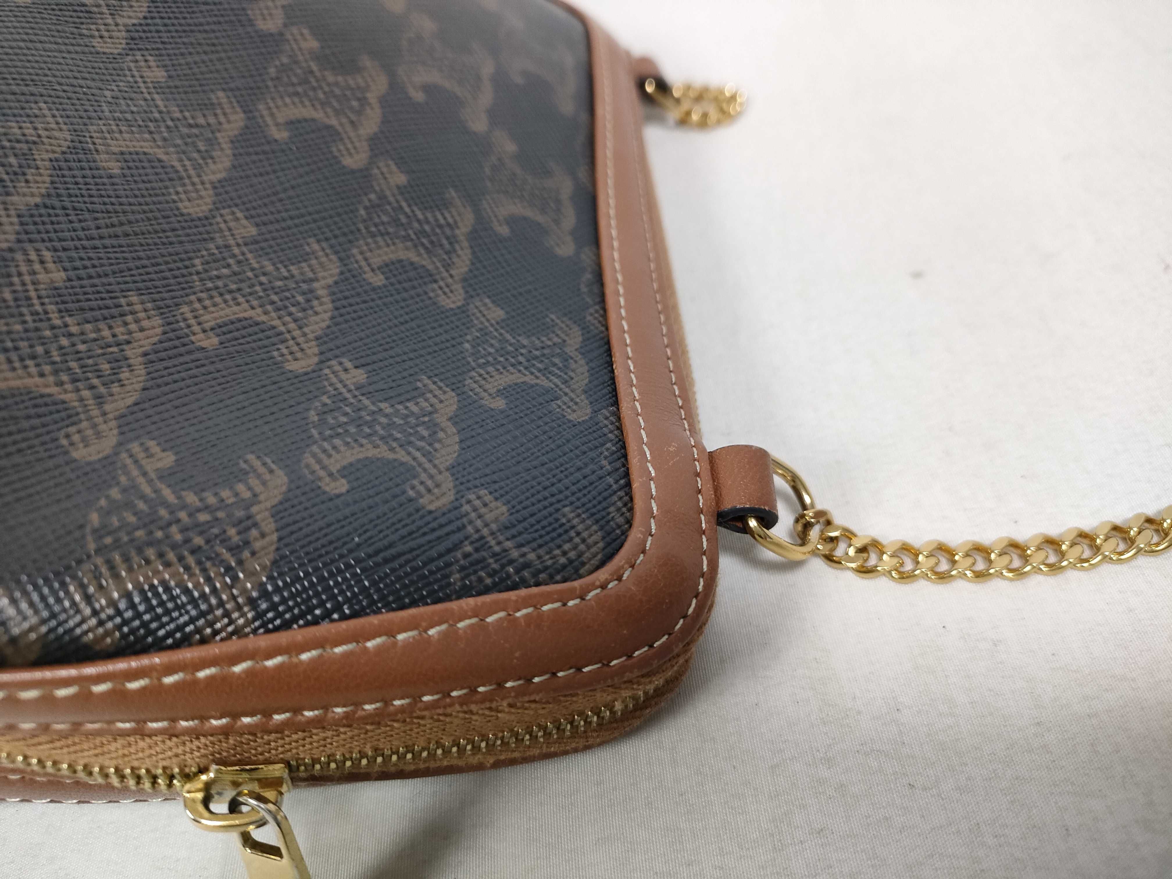Triomphe Mini Chain Shoulder Bag in Brown Coated Canvas — view 7