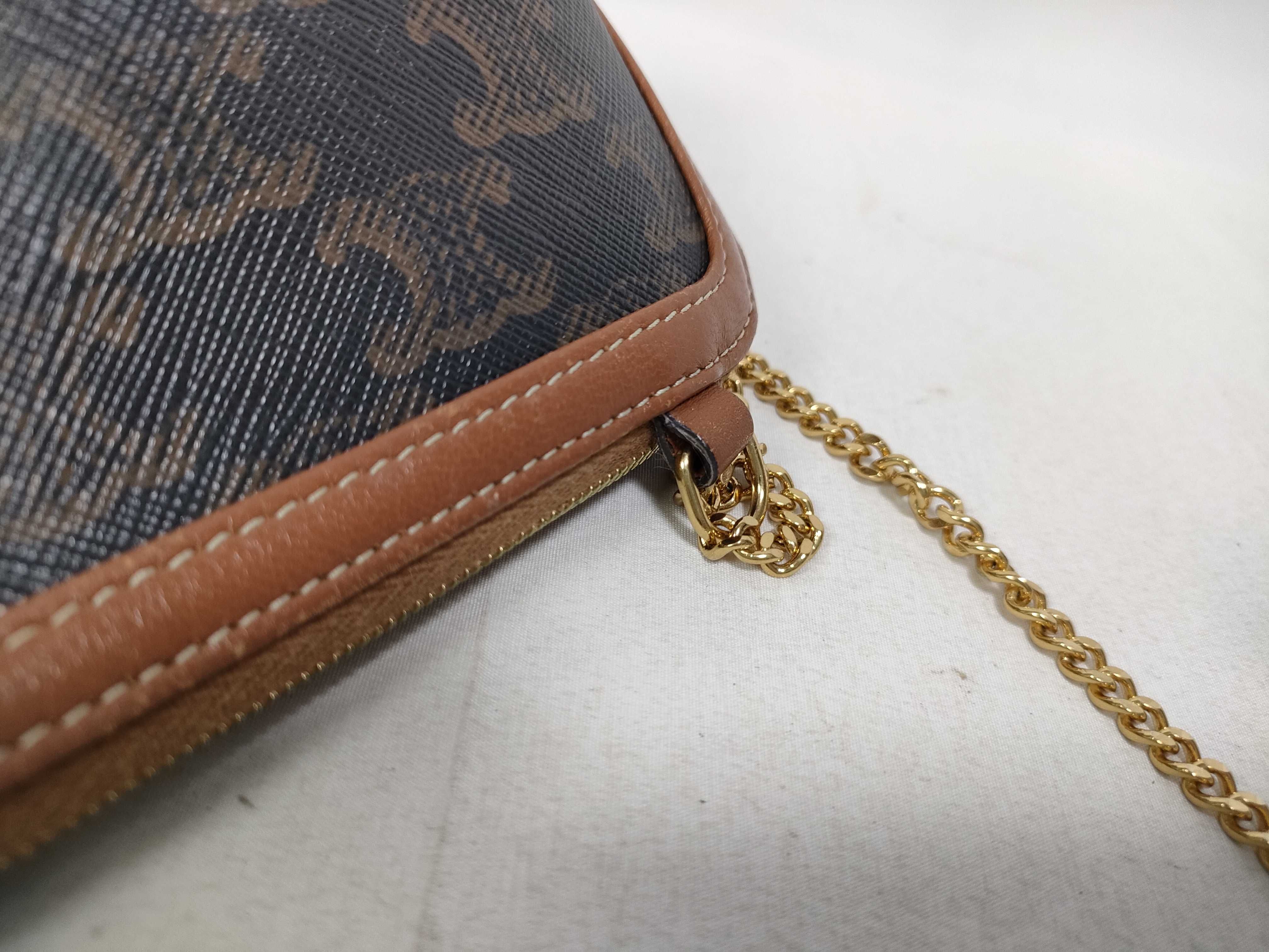 Triomphe Mini Chain Shoulder Bag in Brown Coated Canvas — view 10