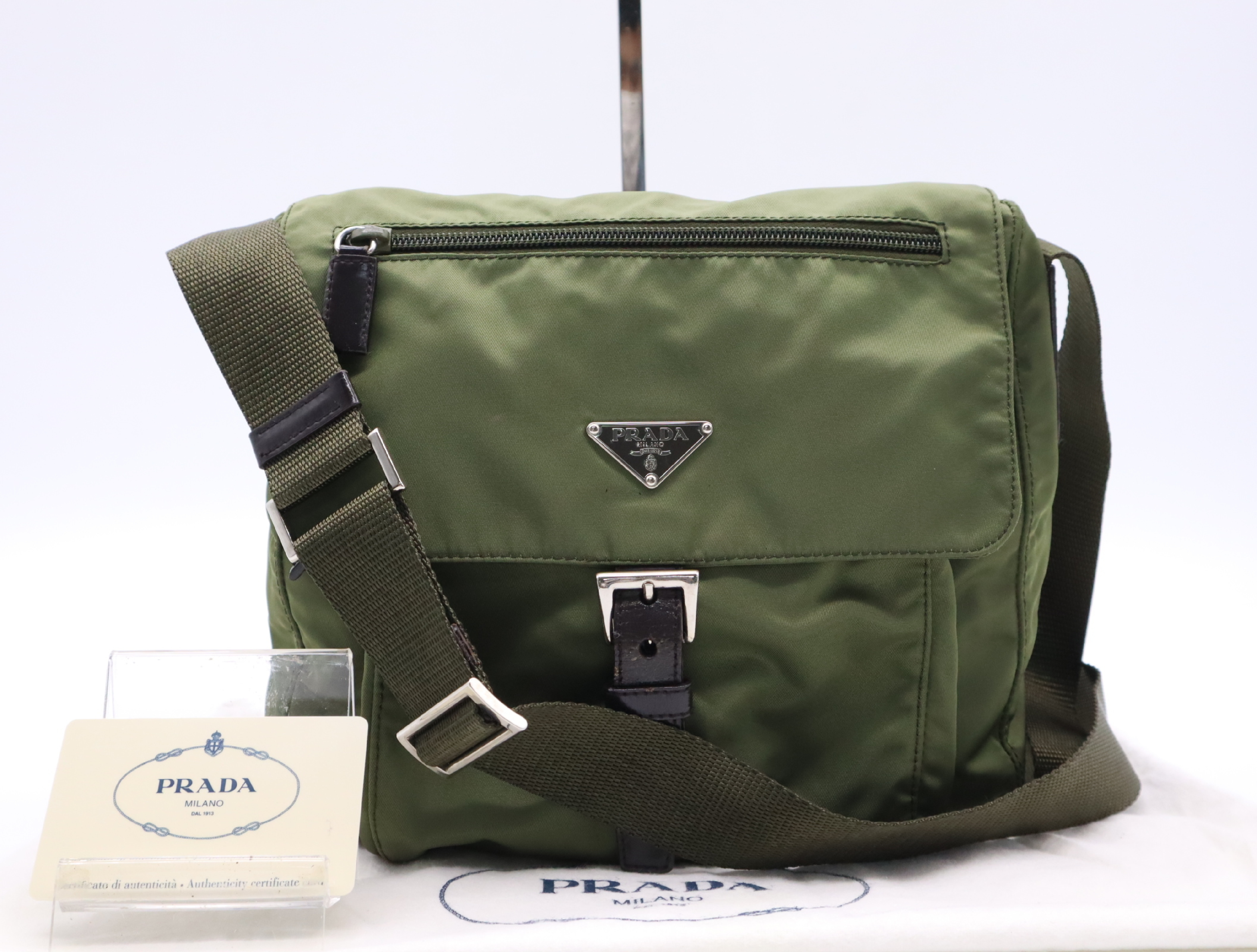 BT8994 Triangle Logo Khaki Shoulder Bag with Guarantee Card and Dust Bag