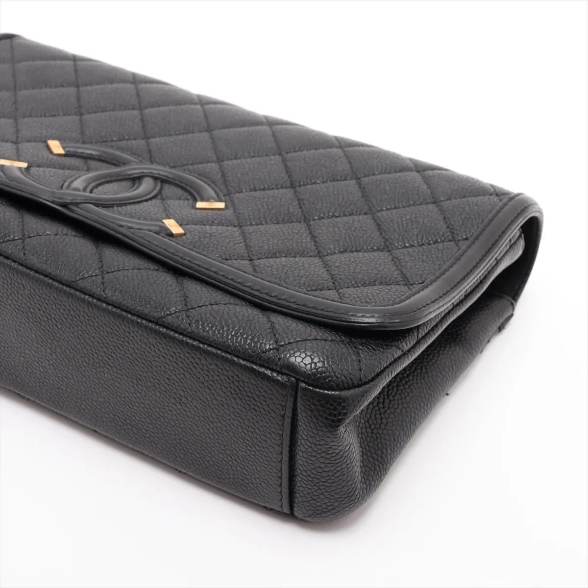 CC Filigree Caviar Skin Single Flap Double Chain Bag, Black with Gold Hardware, 24731957, serial number in the 24 range. — view 3
