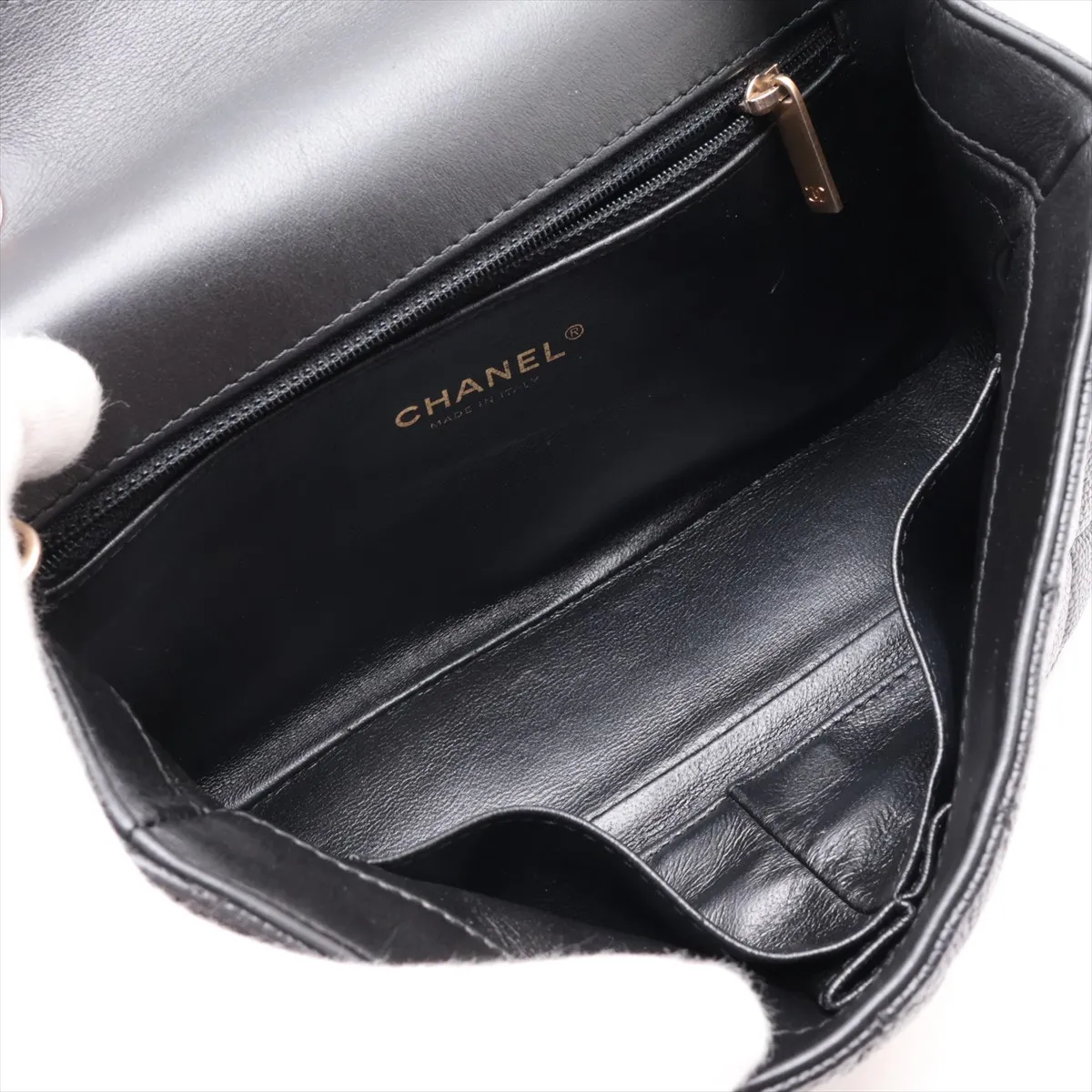 CC Filigree Caviar Skin Single Flap Double Chain Bag, Black with Gold Hardware, 24731957, serial number in the 24 range. — view 6