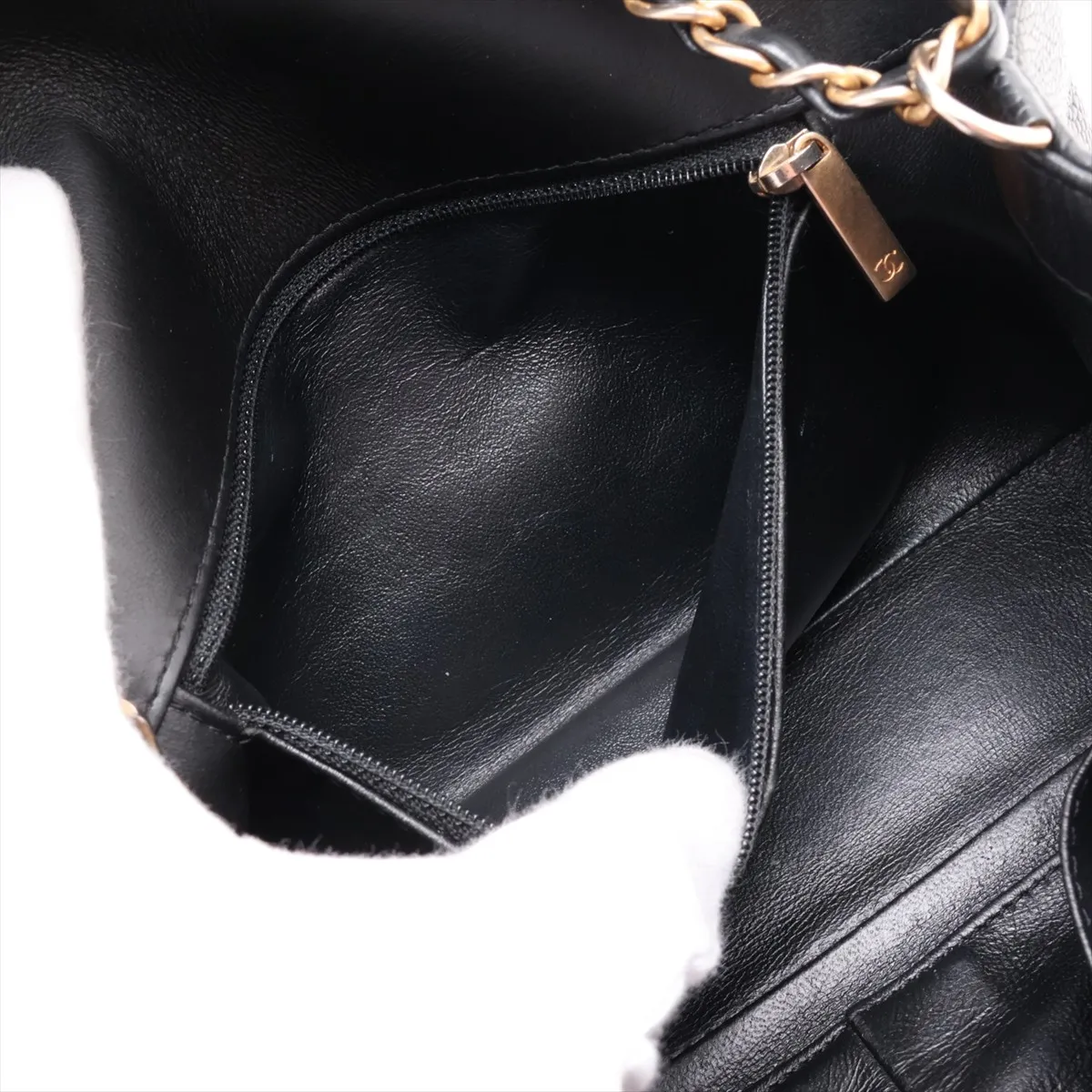 CC Filigree Caviar Skin Single Flap Double Chain Bag, Black with Gold Hardware, 24731957, serial number in the 24 range. — view 7