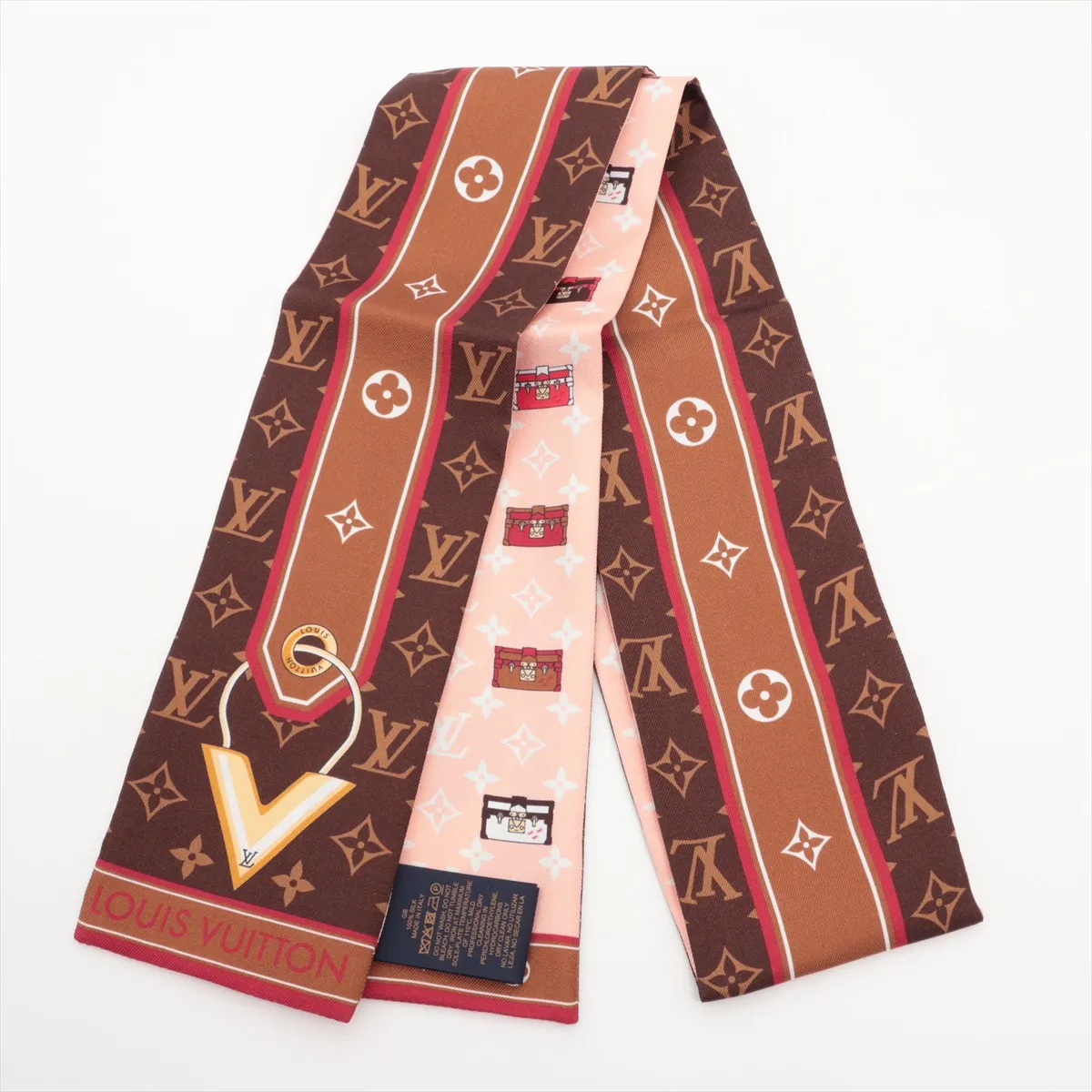 M77689 Bandeau Minimal IS1292 Scarf, Silk, Brown x Pink. Shows signs of wear,