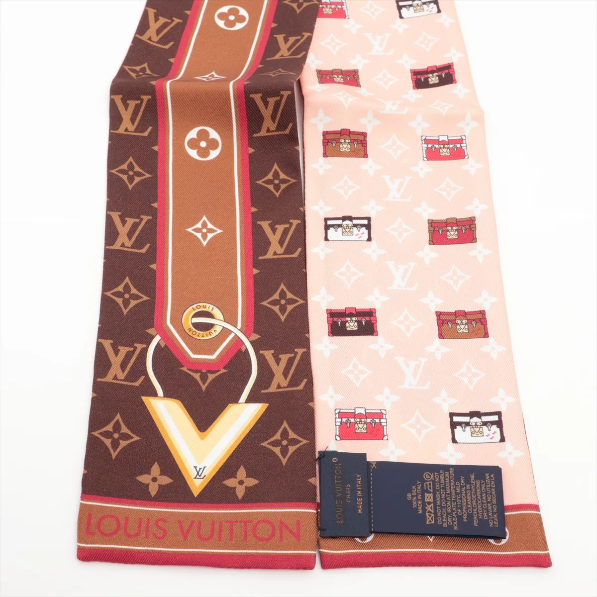 M77689 Bandeau Minimal IS1292 Scarf, Silk, Brown x Pink. Shows signs of wear, — view 2