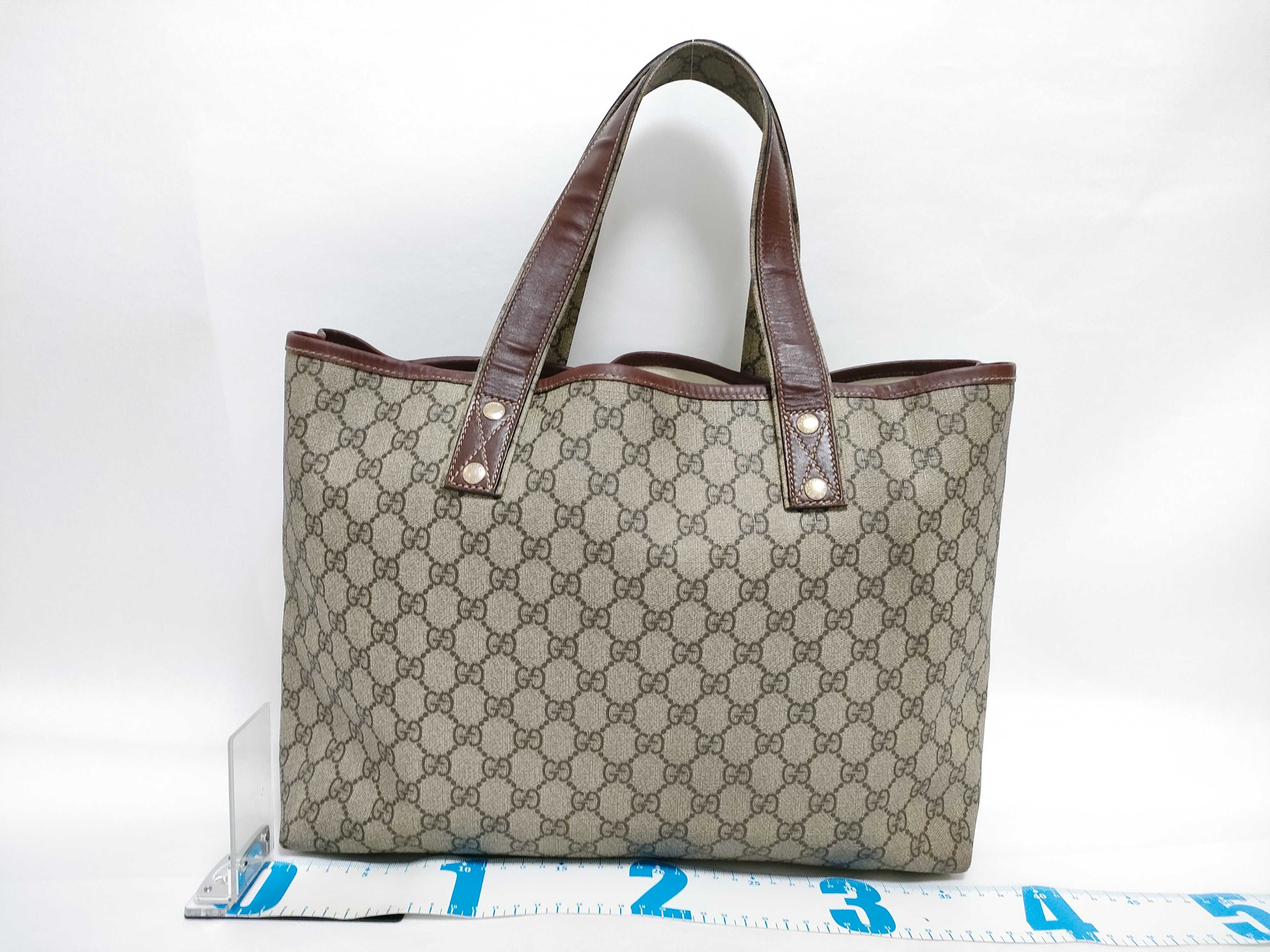 GG Supreme PVC GG Logo Brown Leather Trimming Web Loop Tote Bag — view 2
