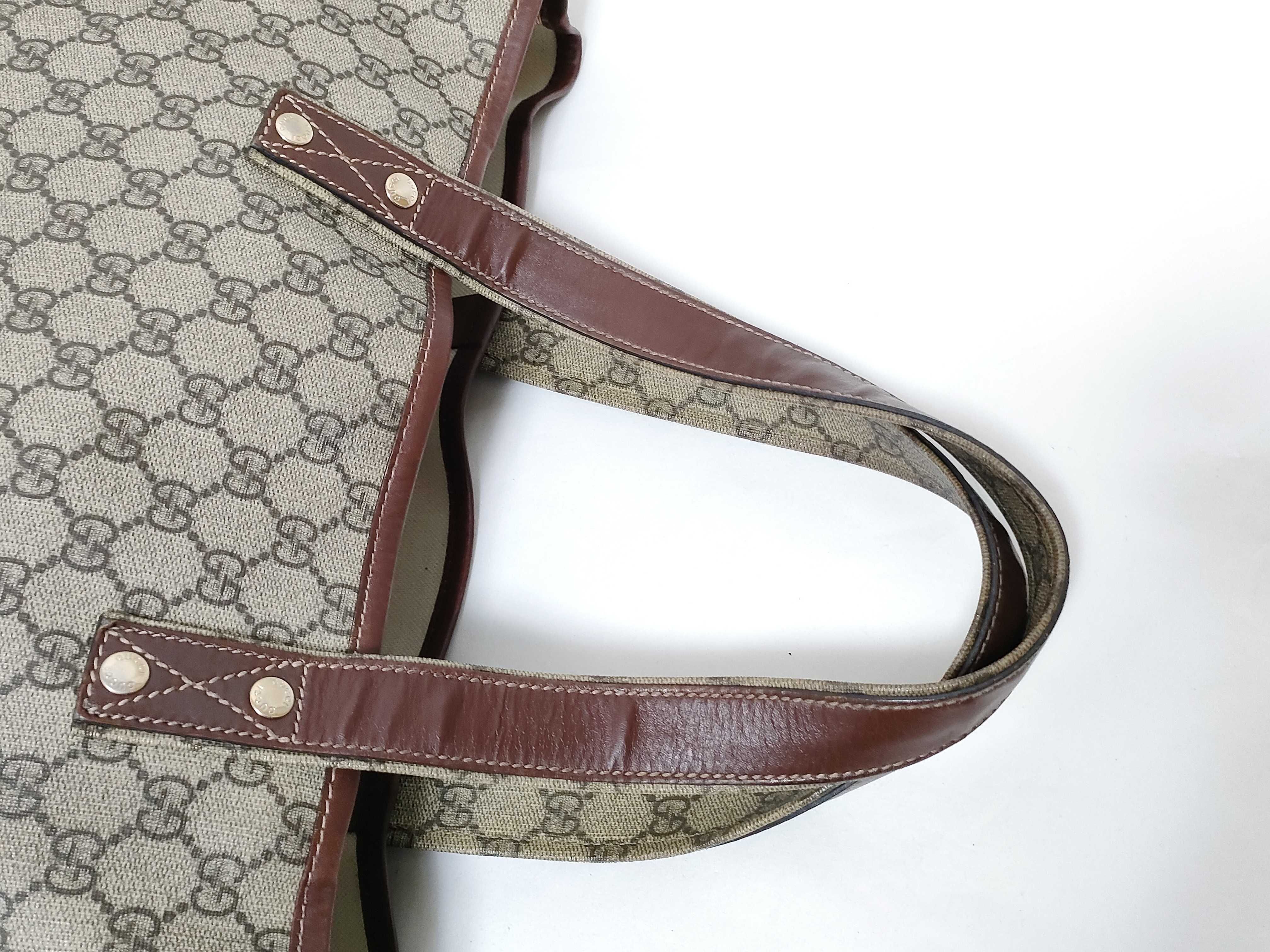 GG Supreme PVC GG Logo Brown Leather Trimming Web Loop Tote Bag — view 3