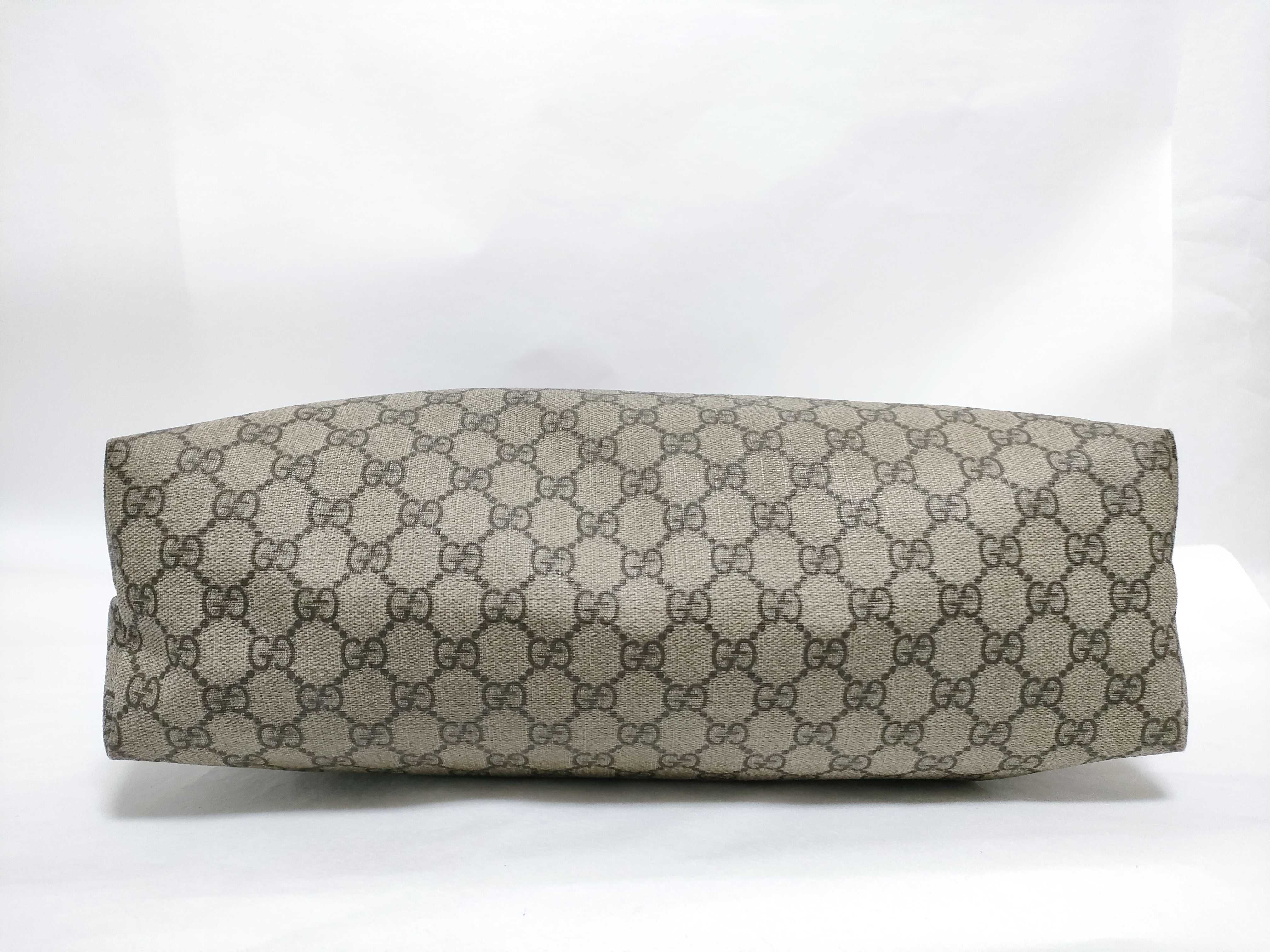 GG Supreme PVC GG Logo Brown Leather Trimming Web Loop Tote Bag — view 7