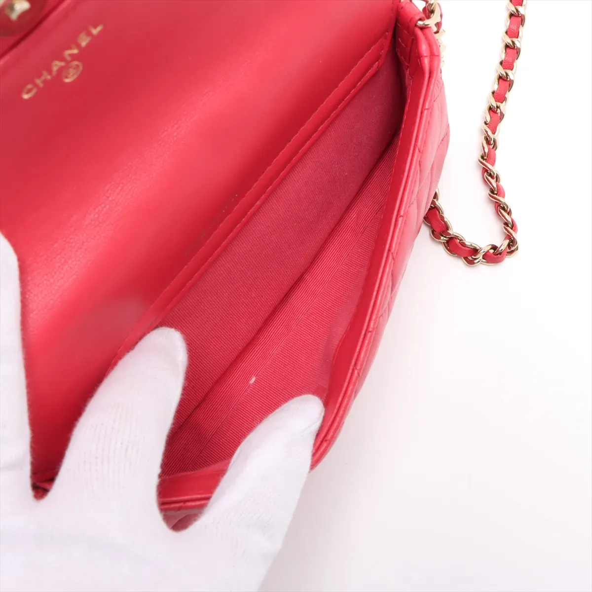 Matelassé Lambskin Chain Wallet, Pink, Gold Hardware, U735TPBA, ​​Random Serial Number — view 6