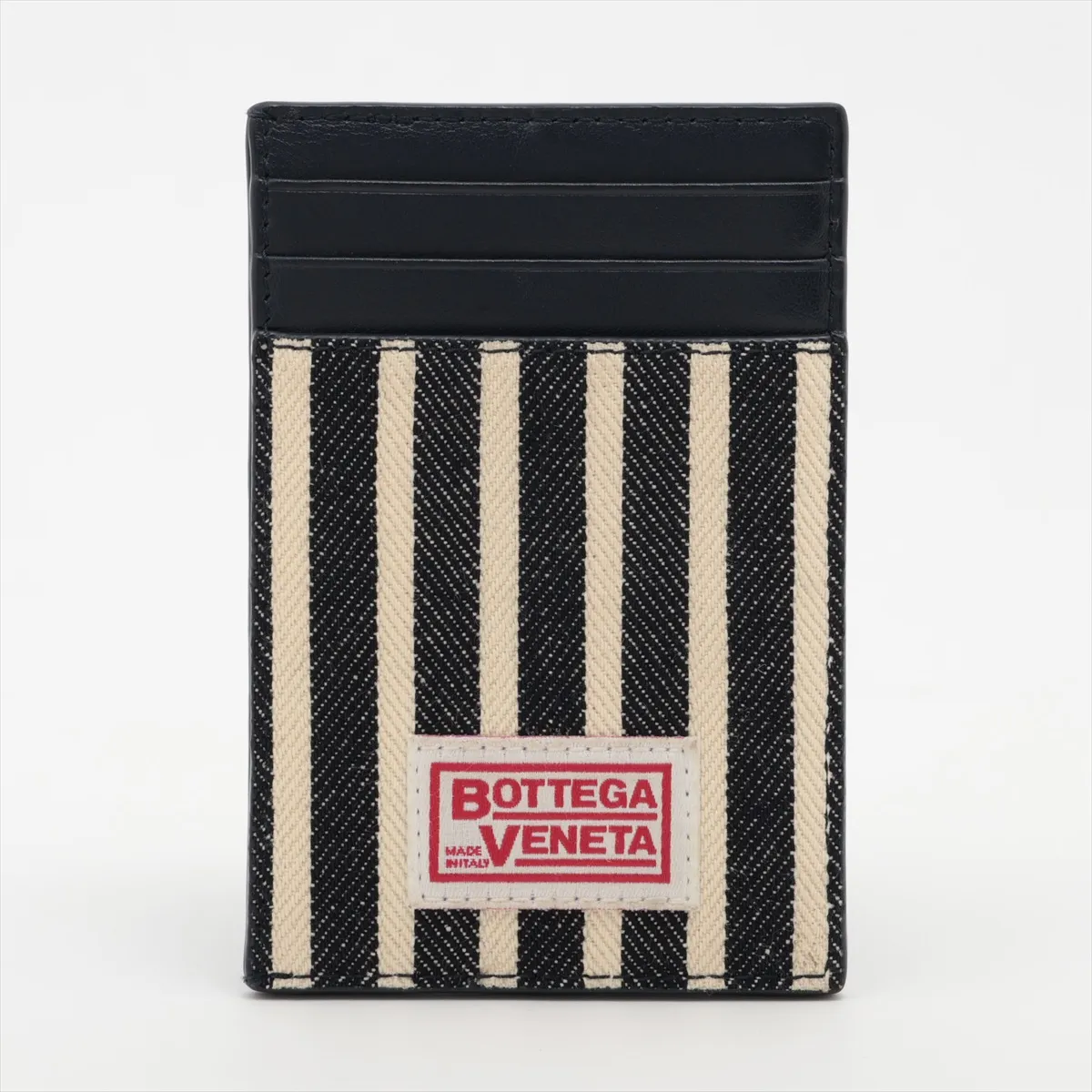Maxi Intrecciato Canvas x Leather Card Case, Black x Beige