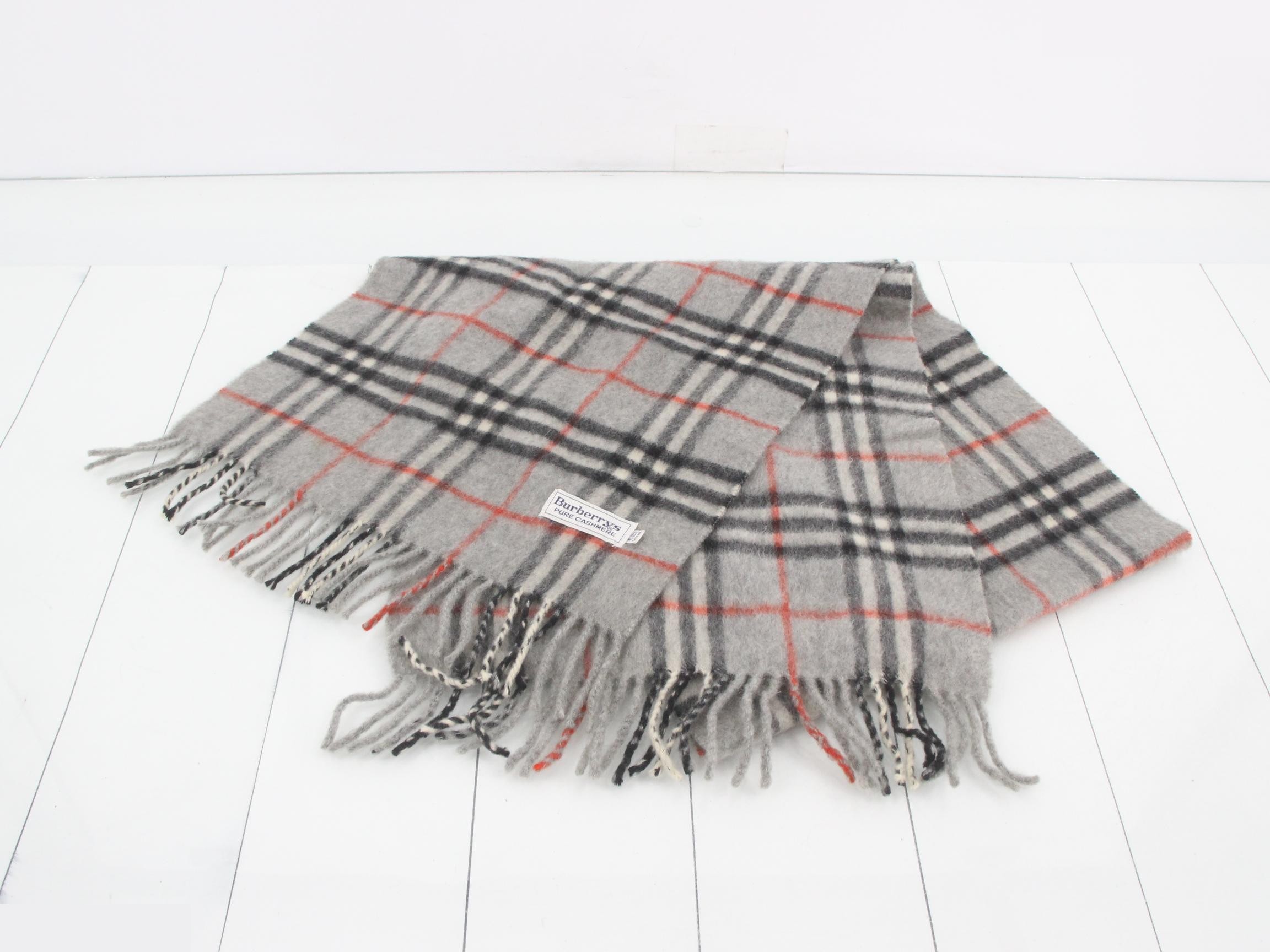 Tag attached, 100% cashmere check scarf — view 2