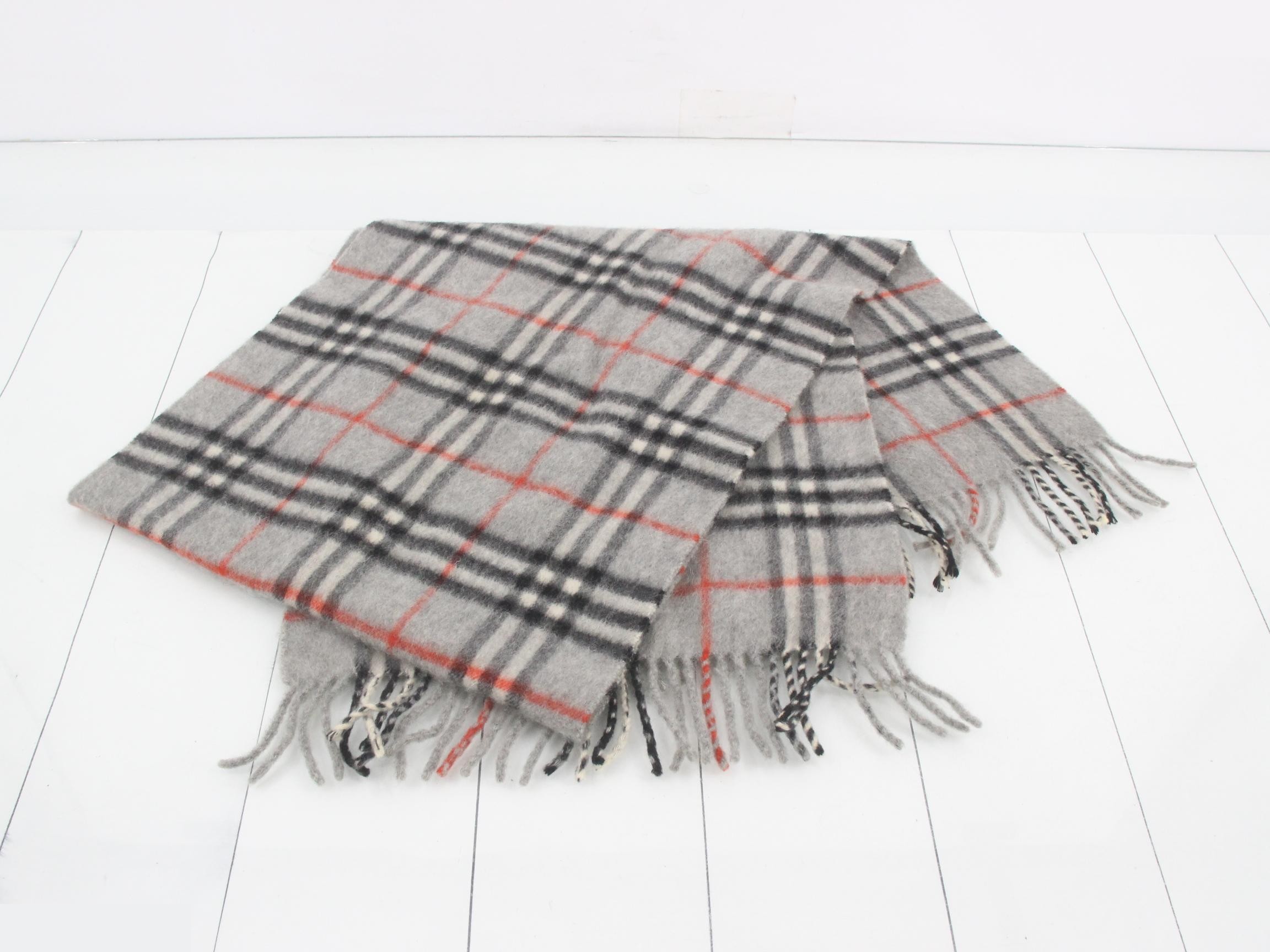 Tag attached, 100% cashmere check scarf — view 3