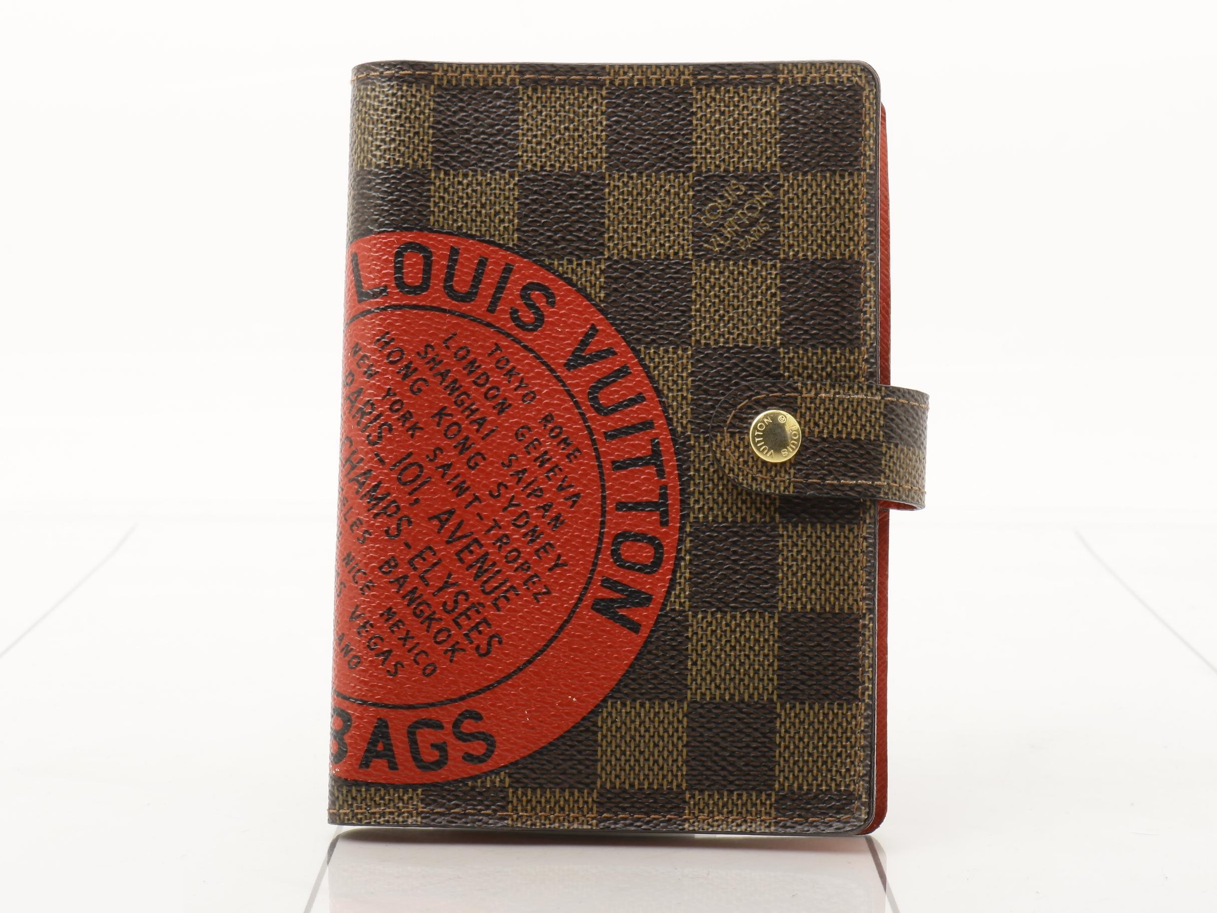 Agenda PM notebook cover, Damier pattern, Trunks & Bags design, brown.