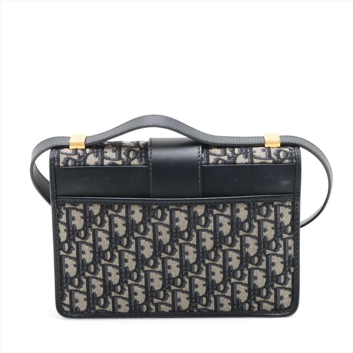 Oblique Montaigne Canvas x Leather Shoulder Bag, Navy — view 2