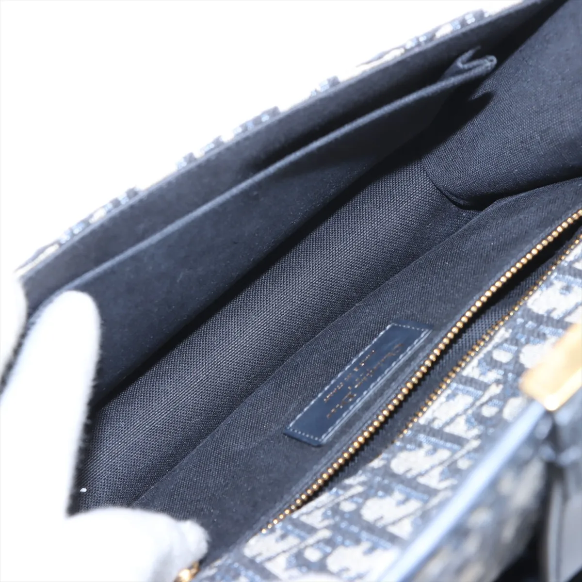 Oblique Montaigne Canvas x Leather Shoulder Bag, Navy — view 6