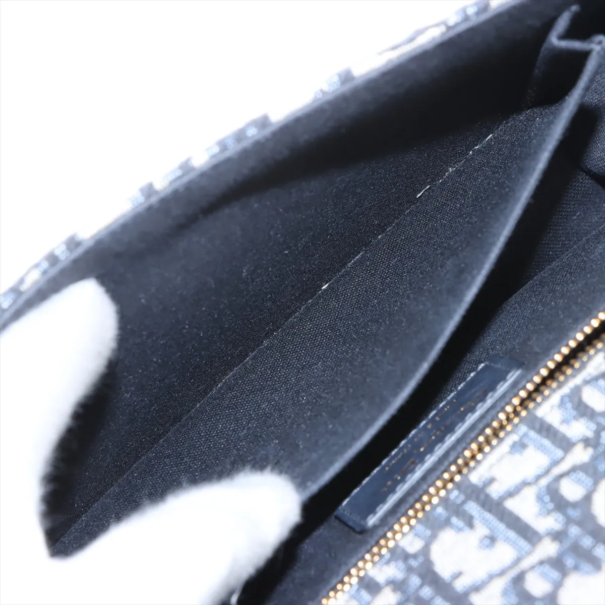 Oblique Montaigne Canvas x Leather Shoulder Bag, Navy — view 7