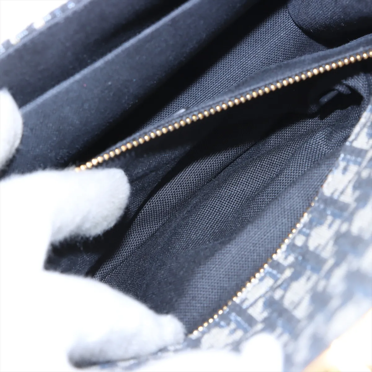 Oblique Montaigne Canvas x Leather Shoulder Bag, Navy — view 8
