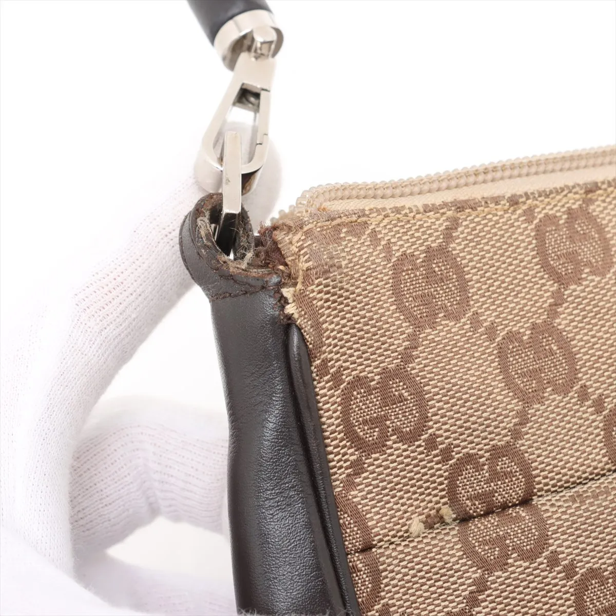 GG Canvas Bamboo Canvas x Leather Shoulder Bag Beige x Brown — view 11