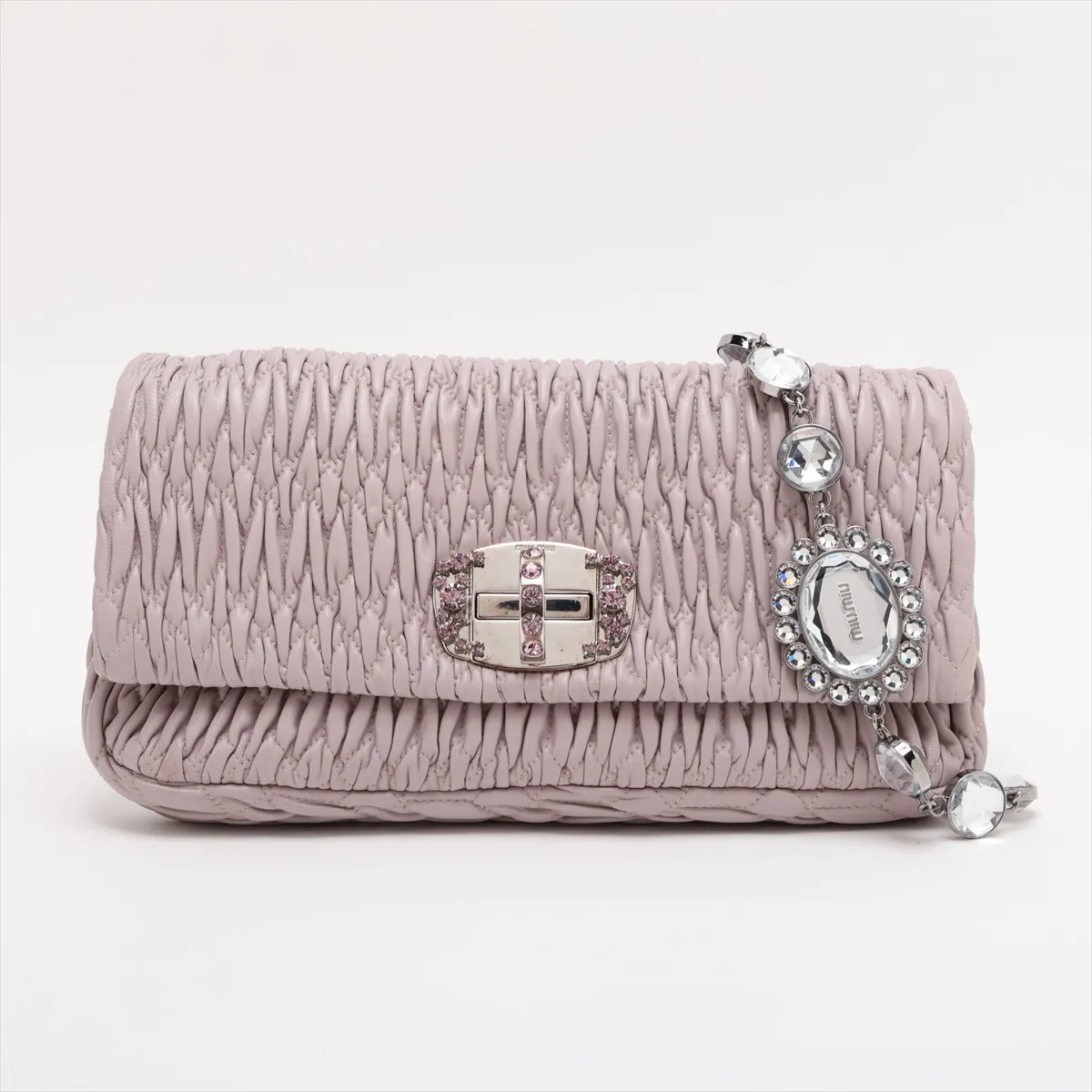 Matelassé Nappa Crystal Leather Chain Shoulder Bag, Pink
