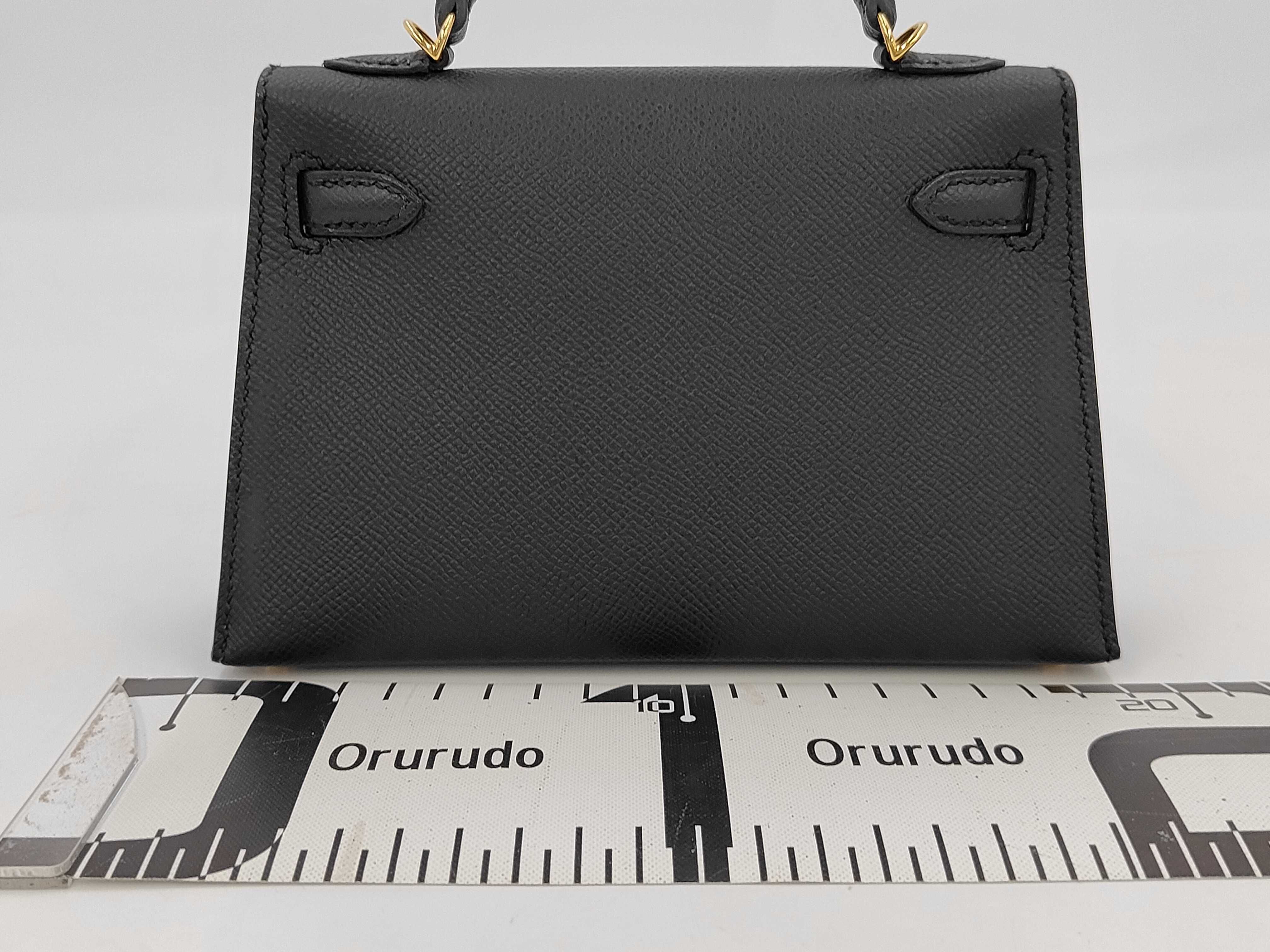 Mini Kelly W engraved gold Epson black handbag — view 2