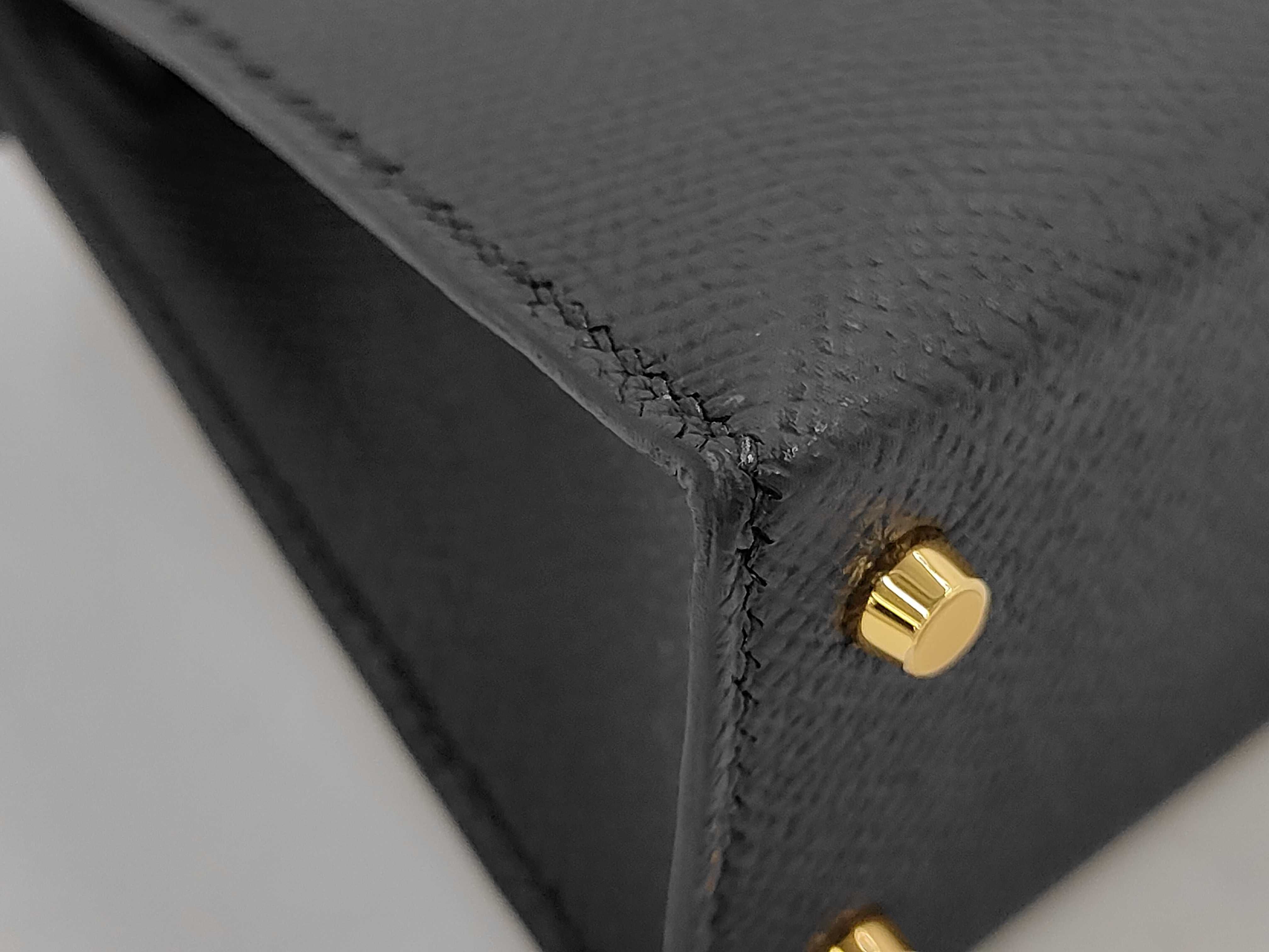 Mini Kelly W engraved gold Epson black handbag — view 3