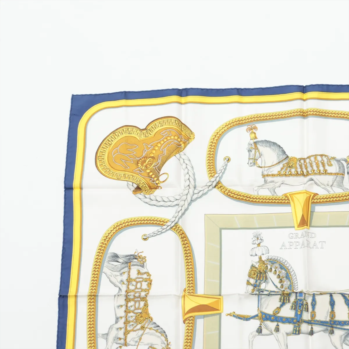 Carre 90 GRAND APPARAT Dressed Horse Scarf Silk Yellow x Blue — view 2
