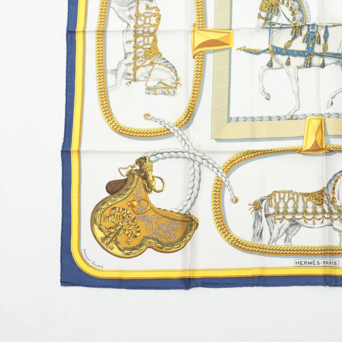 Carre 90 GRAND APPARAT Dressed Horse Scarf Silk Yellow x Blue — view 5