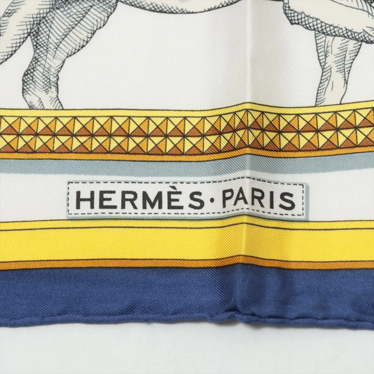 Carre 90 GRAND APPARAT Dressed Horse Scarf Silk Yellow x Blue — view 6