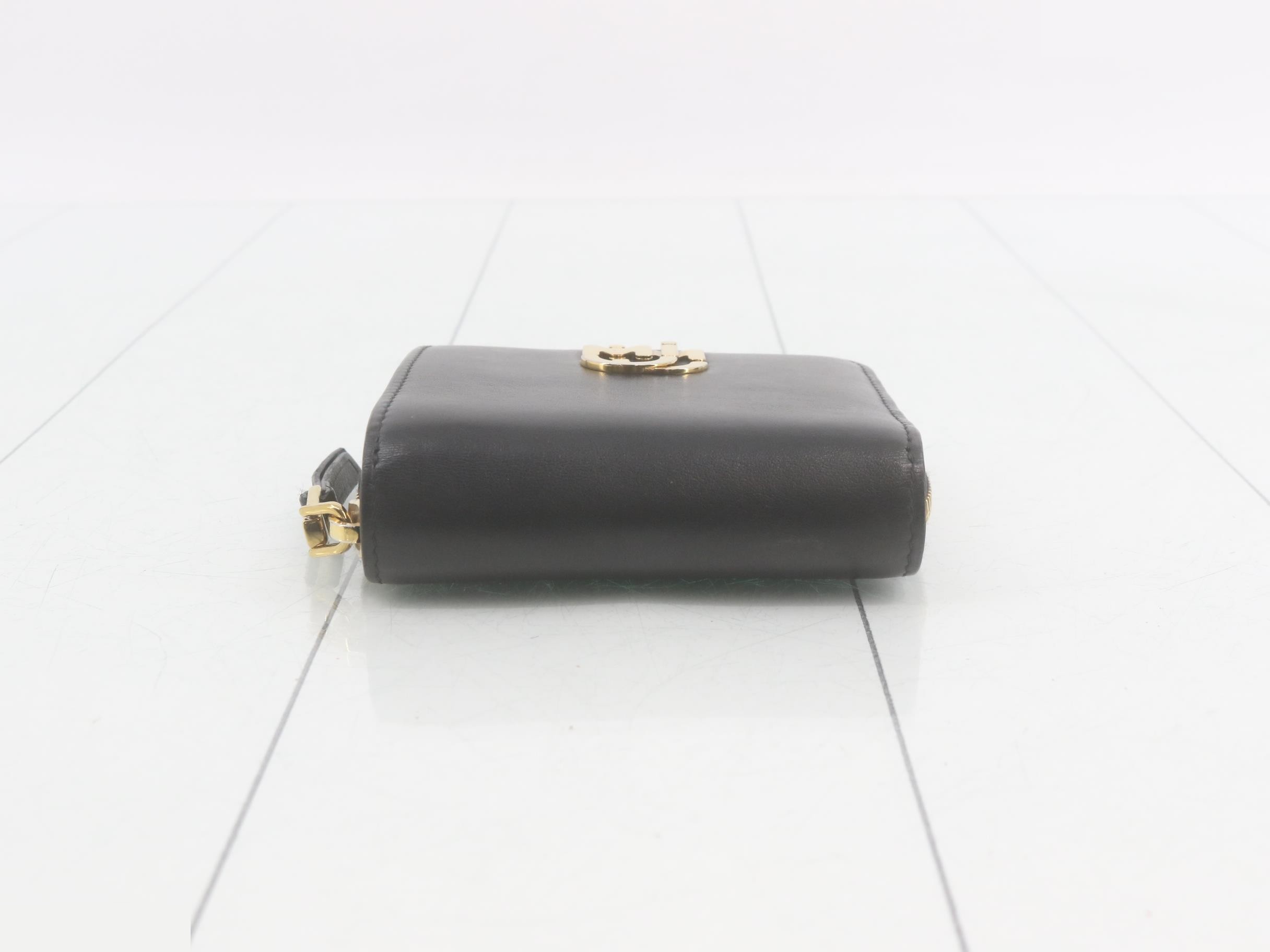 Logo bi-fold wallet, round zip, leather, black — view 3