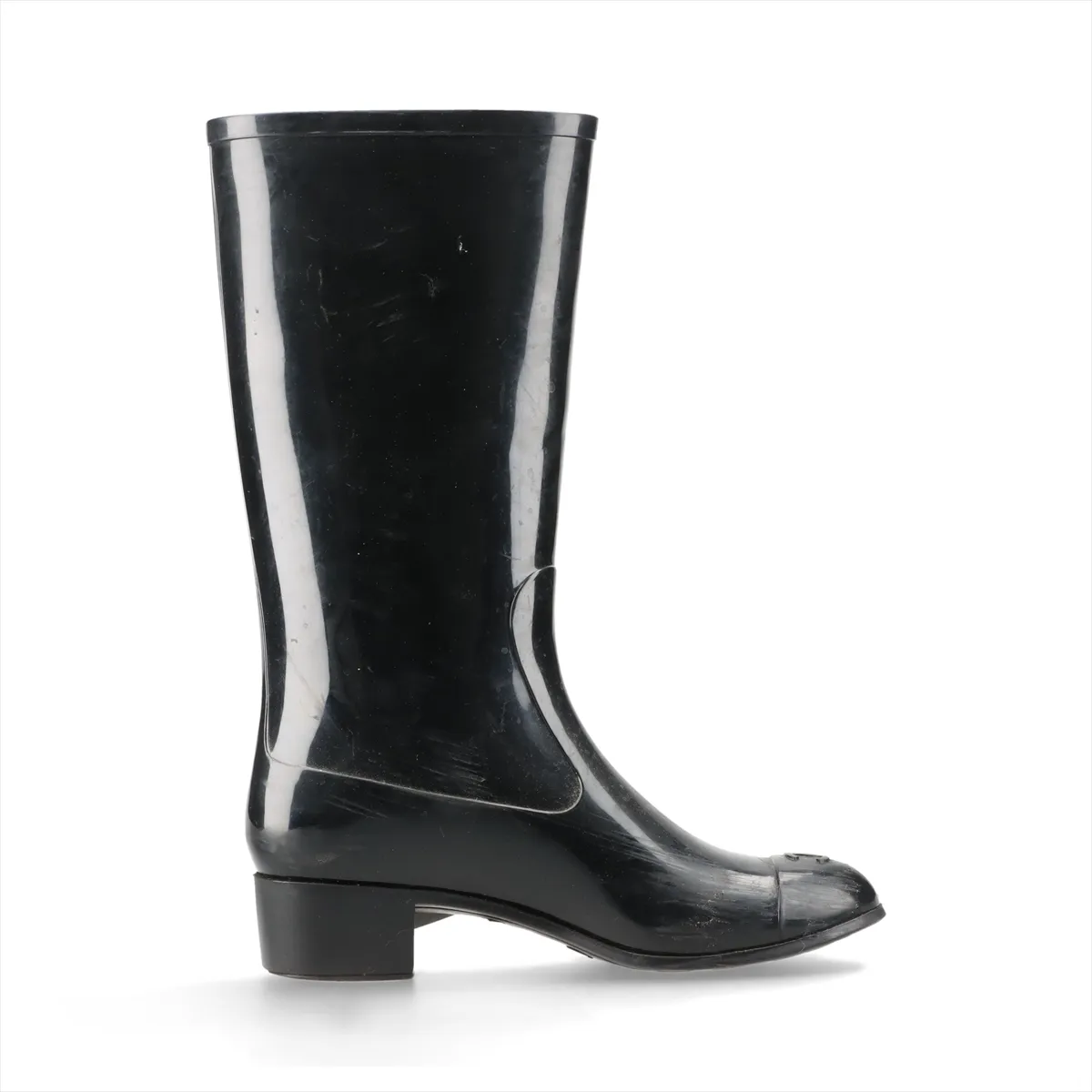 Coco Mark Camellia Rubber Rain Boots, Size 36, Women's, Black. — view 2