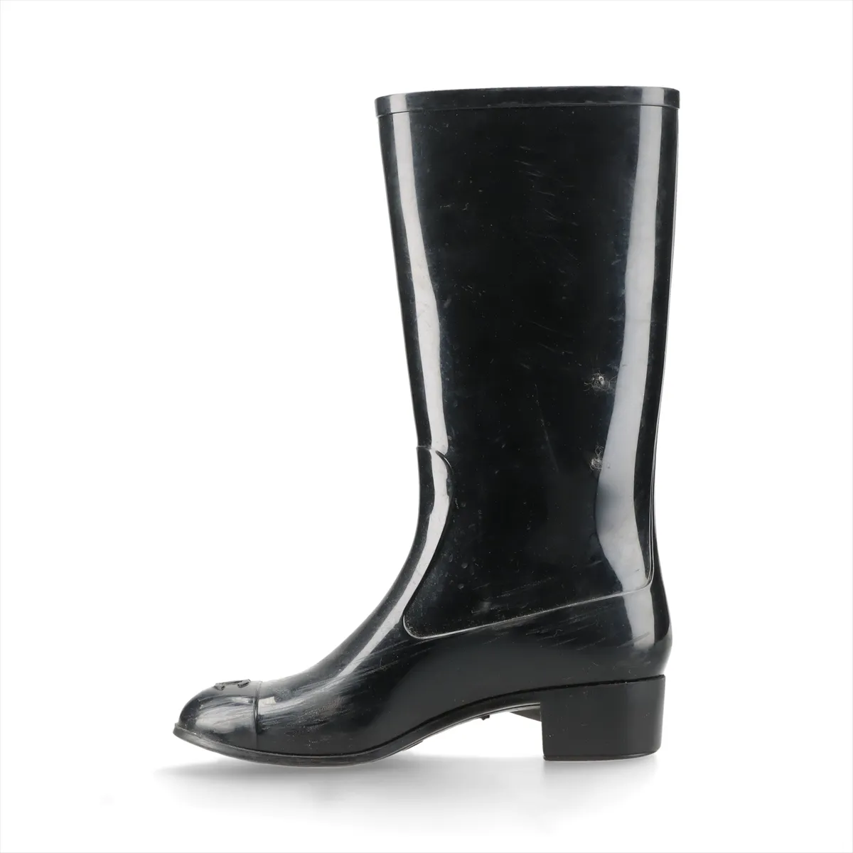 Coco Mark Camellia Rubber Rain Boots, Size 36, Women's, Black. — view 4
