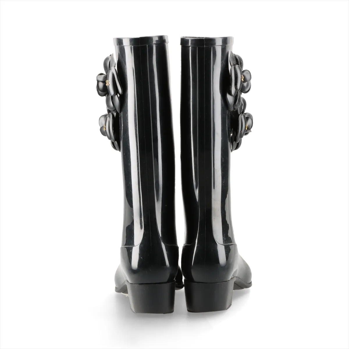 Coco Mark Camellia Rubber Rain Boots, Size 36, Women's, Black. — view 6