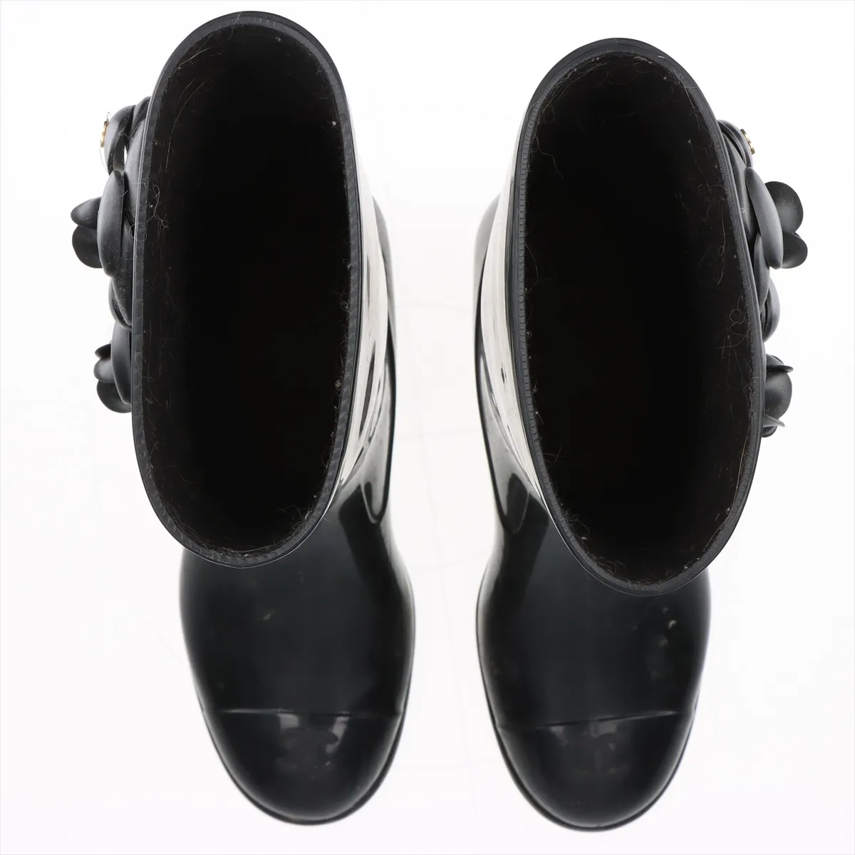 Coco Mark Camellia Rubber Rain Boots, Size 36, Women's, Black. — view 7