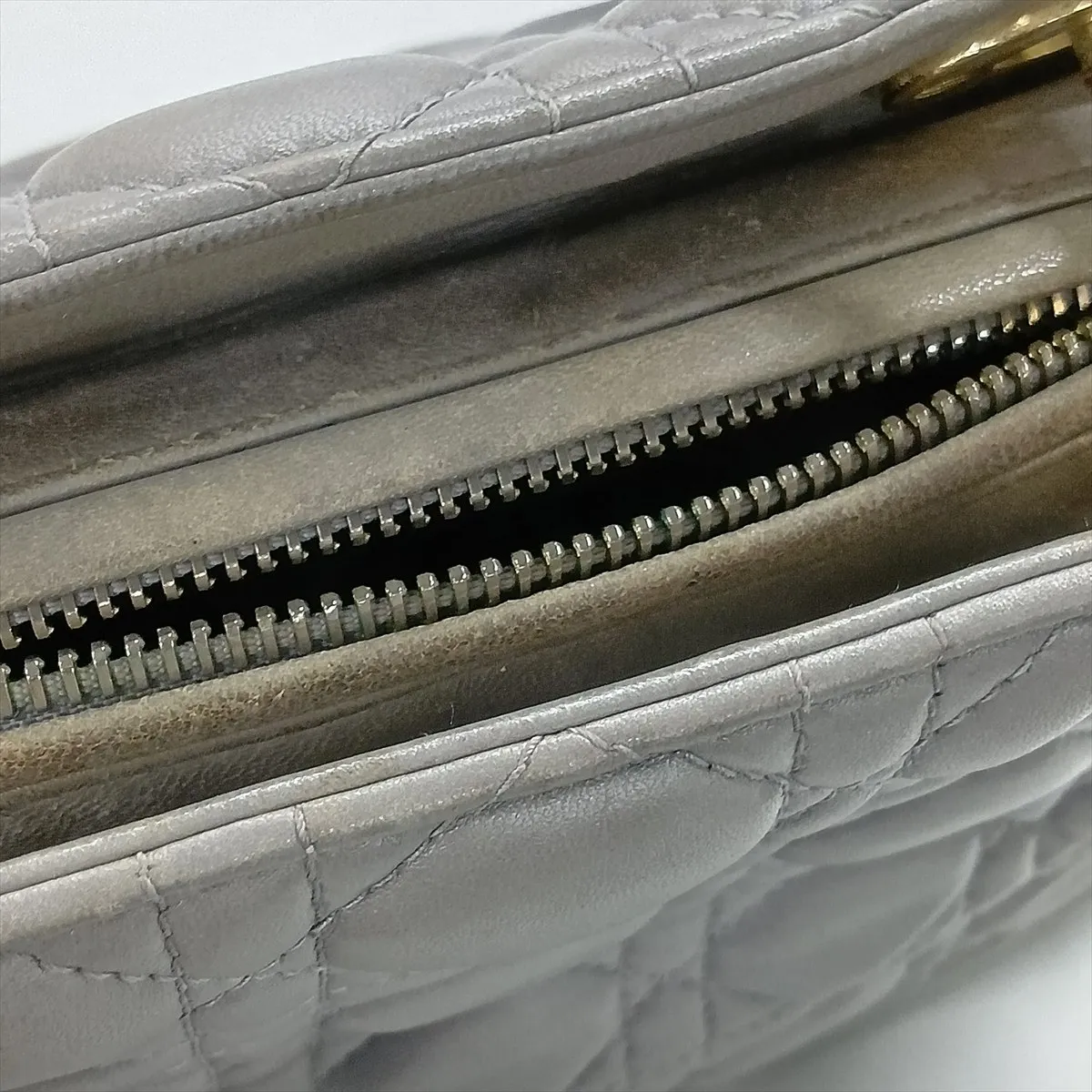 Cannage Lady Dior Leather Handbag, Silver — view 12