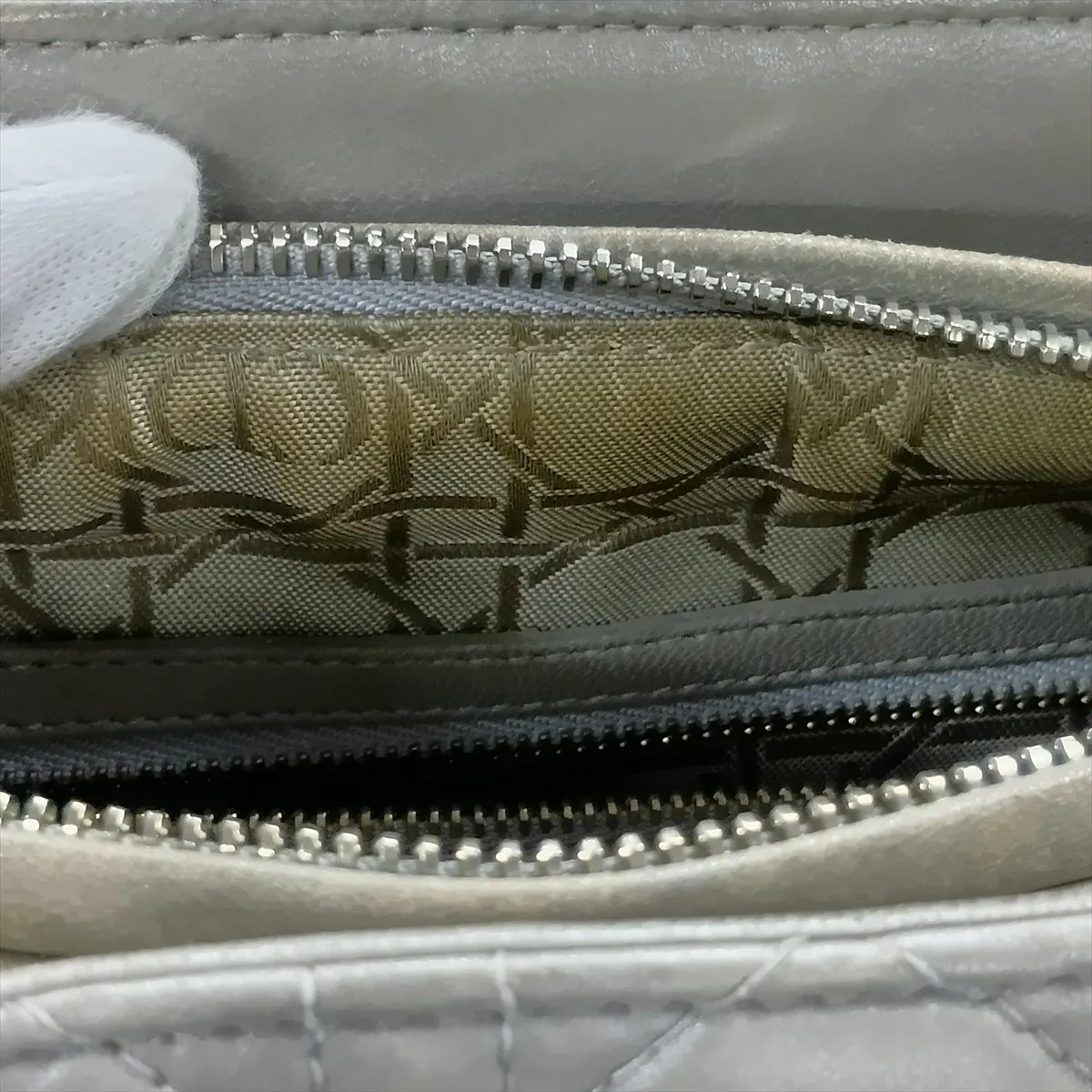 Cannage Lady Dior Leather Handbag, Silver — view 14