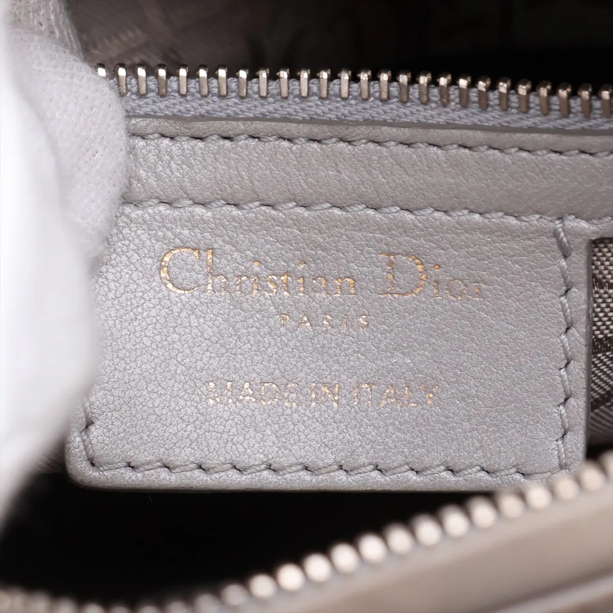 Cannage Lady Dior Leather Handbag, Silver — view 9