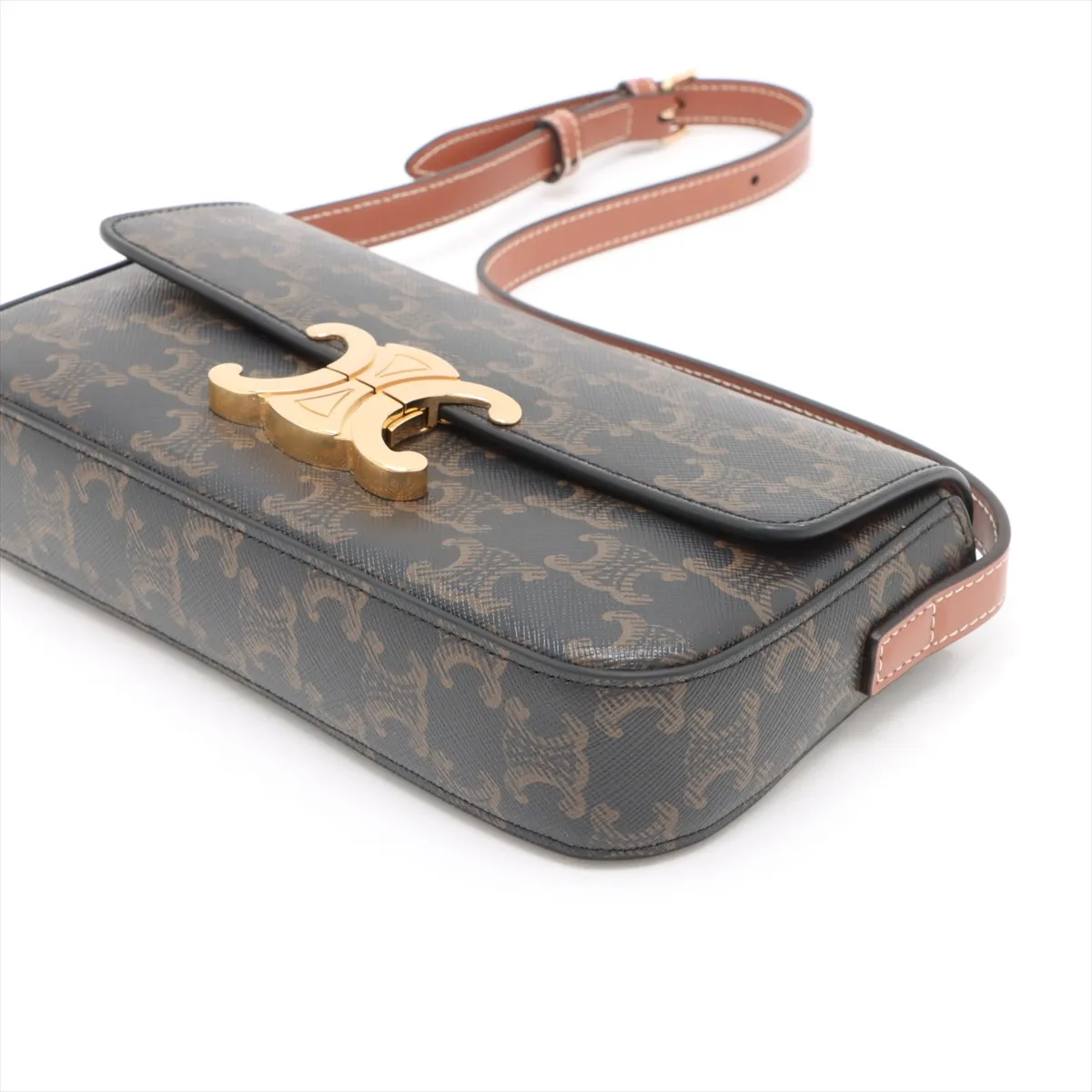 Triomphe Claude PVC x Leather Shoulder Bag Brown — view 3