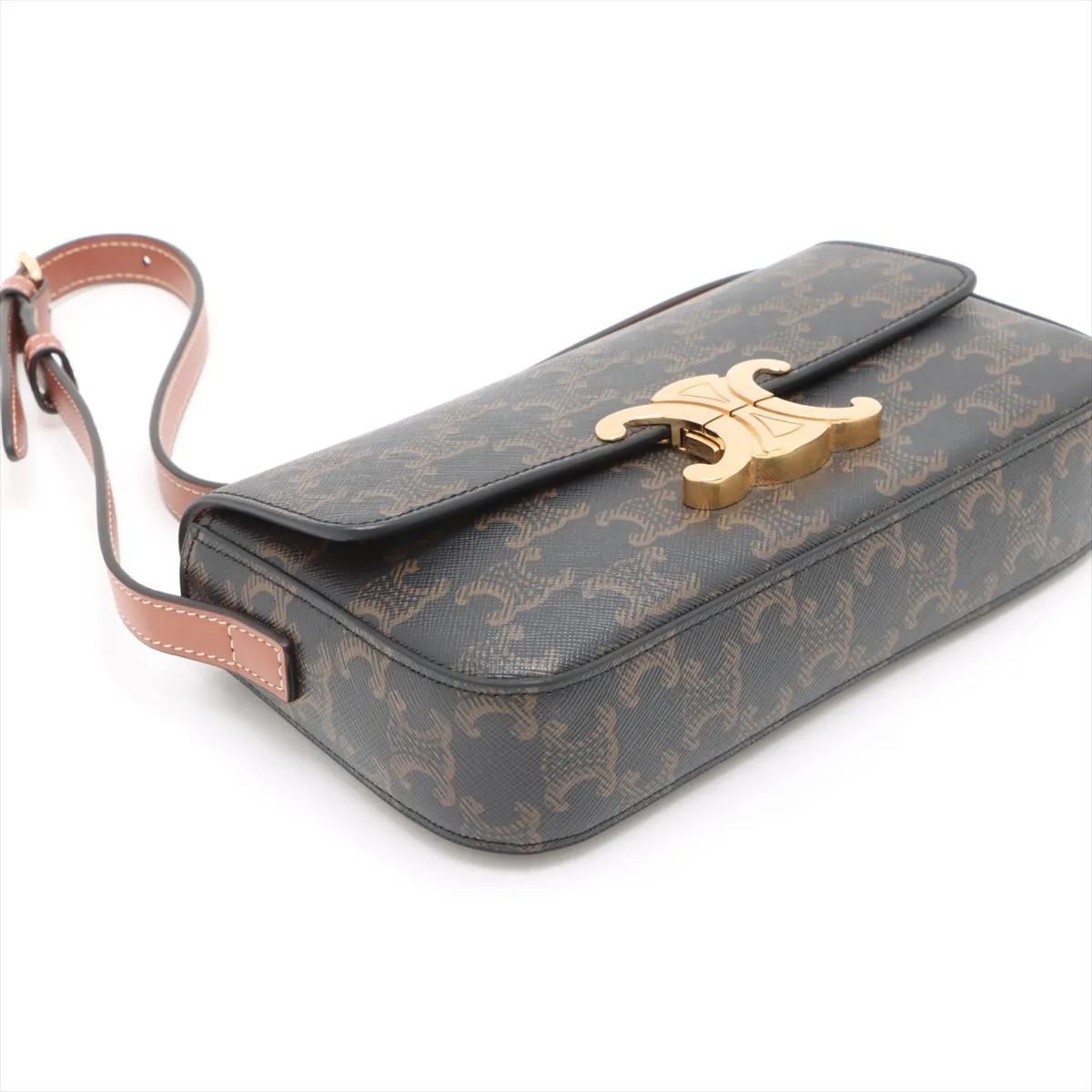 Triomphe Claude PVC x Leather Shoulder Bag Brown — view 4