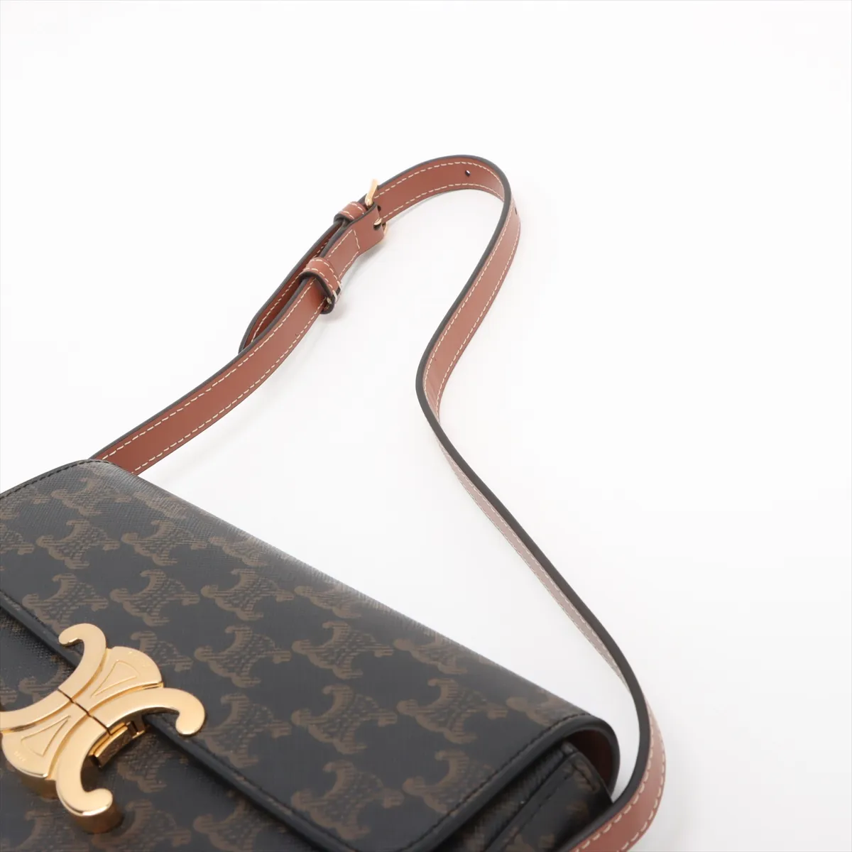 Triomphe Claude PVC x Leather Shoulder Bag Brown — view 5