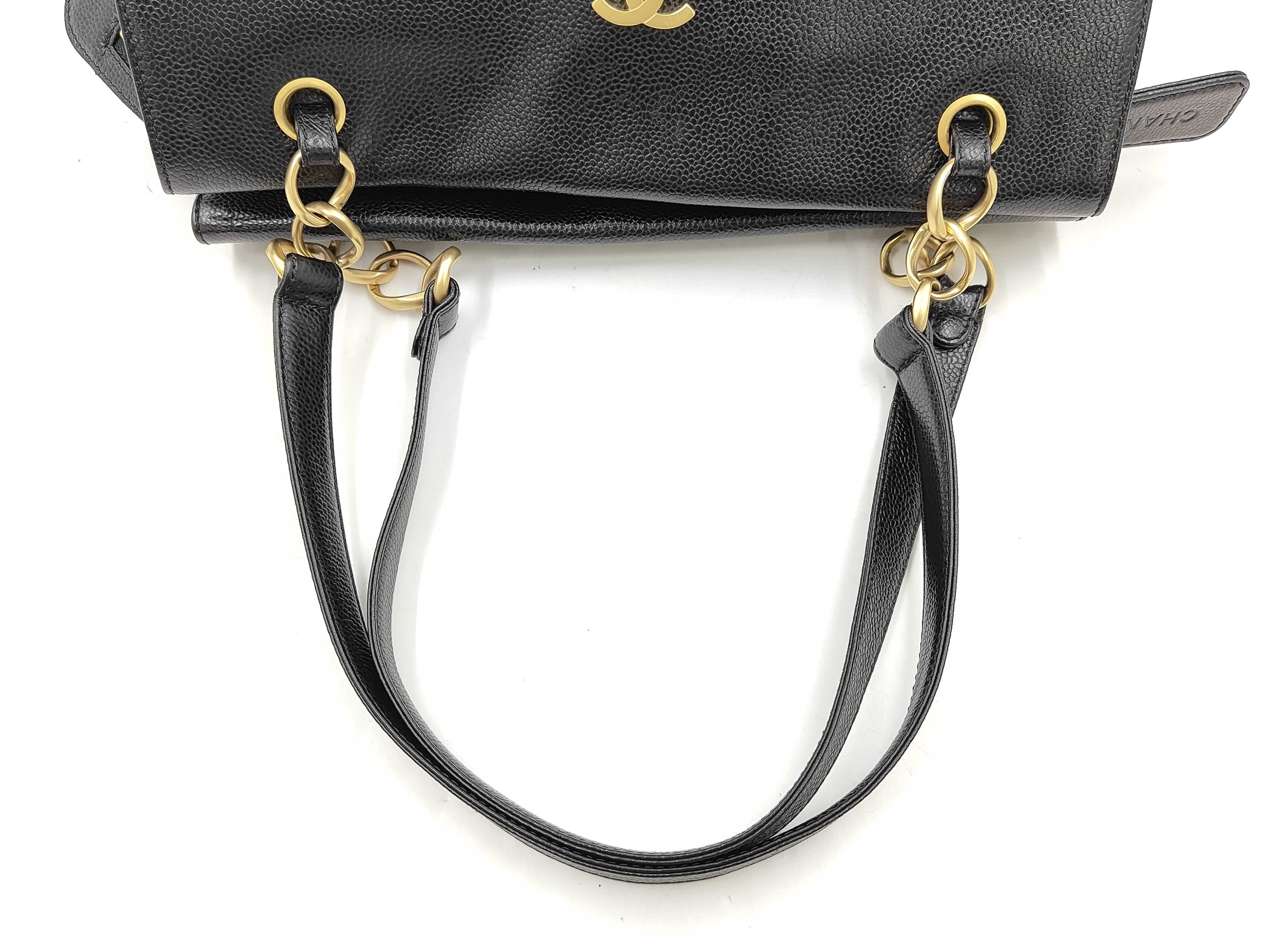 Coco Mark Caviar Skin Chain Tote Bag Shoulder Bag — view 3
