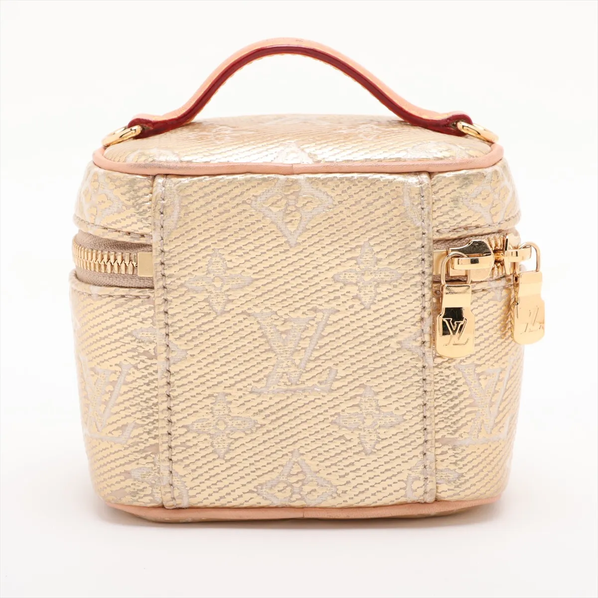 Monogram Laminated Jacquard Micro Vanity Case M22920 Gold, RFID Compatible, with Mirror — view 2