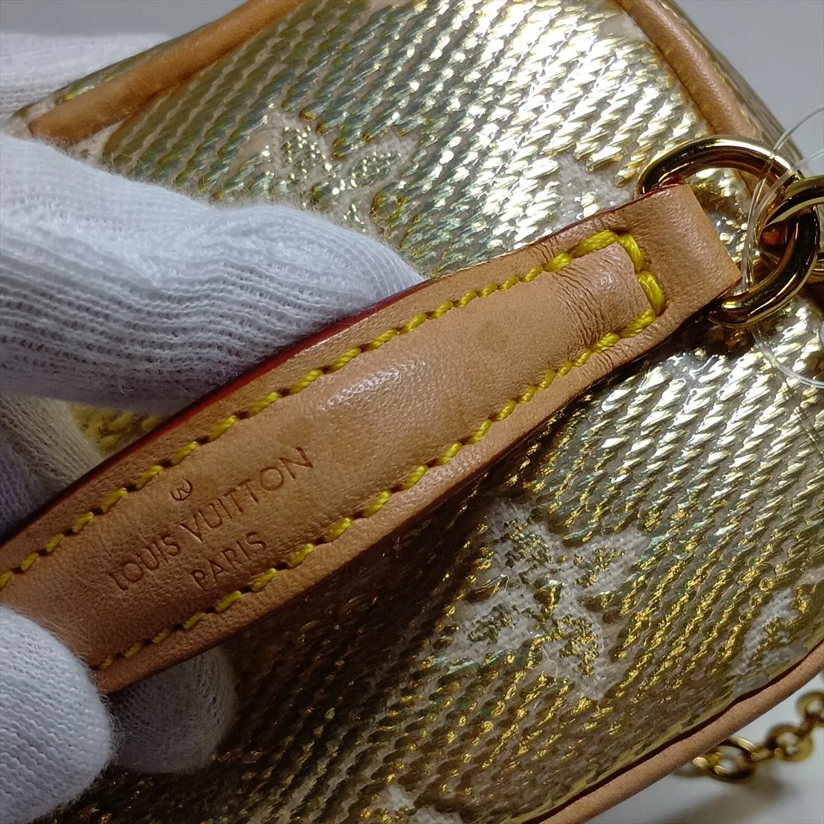 Monogram Laminated Jacquard Micro Vanity Case M22920 Gold, RFID Compatible, with Mirror — view 12