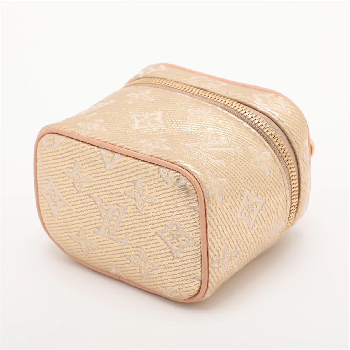 Monogram Laminated Jacquard Micro Vanity Case M22920 Gold, RFID Compatible, with Mirror — view 3