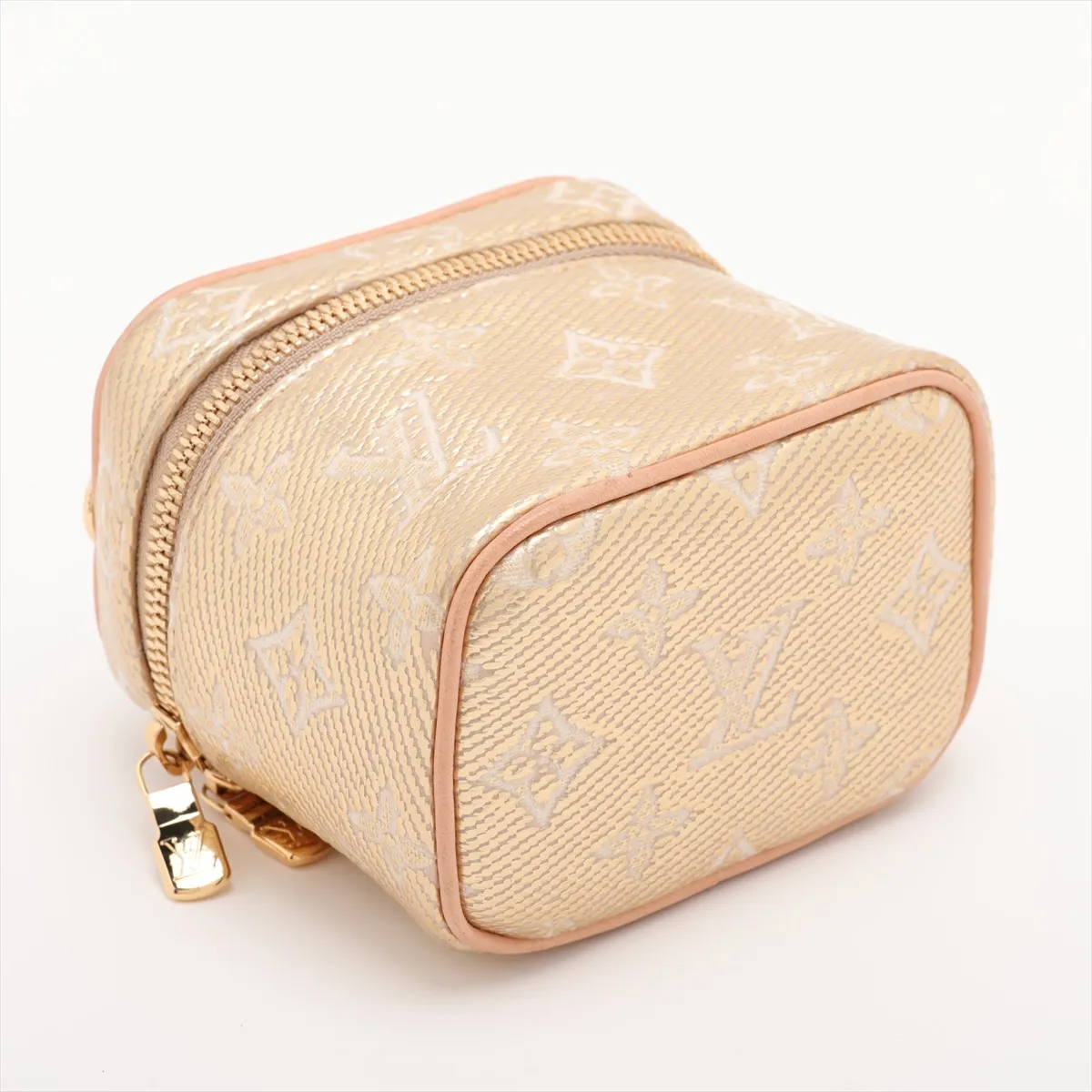Monogram Laminated Jacquard Micro Vanity Case M22920 Gold, RFID Compatible, with Mirror — view 4