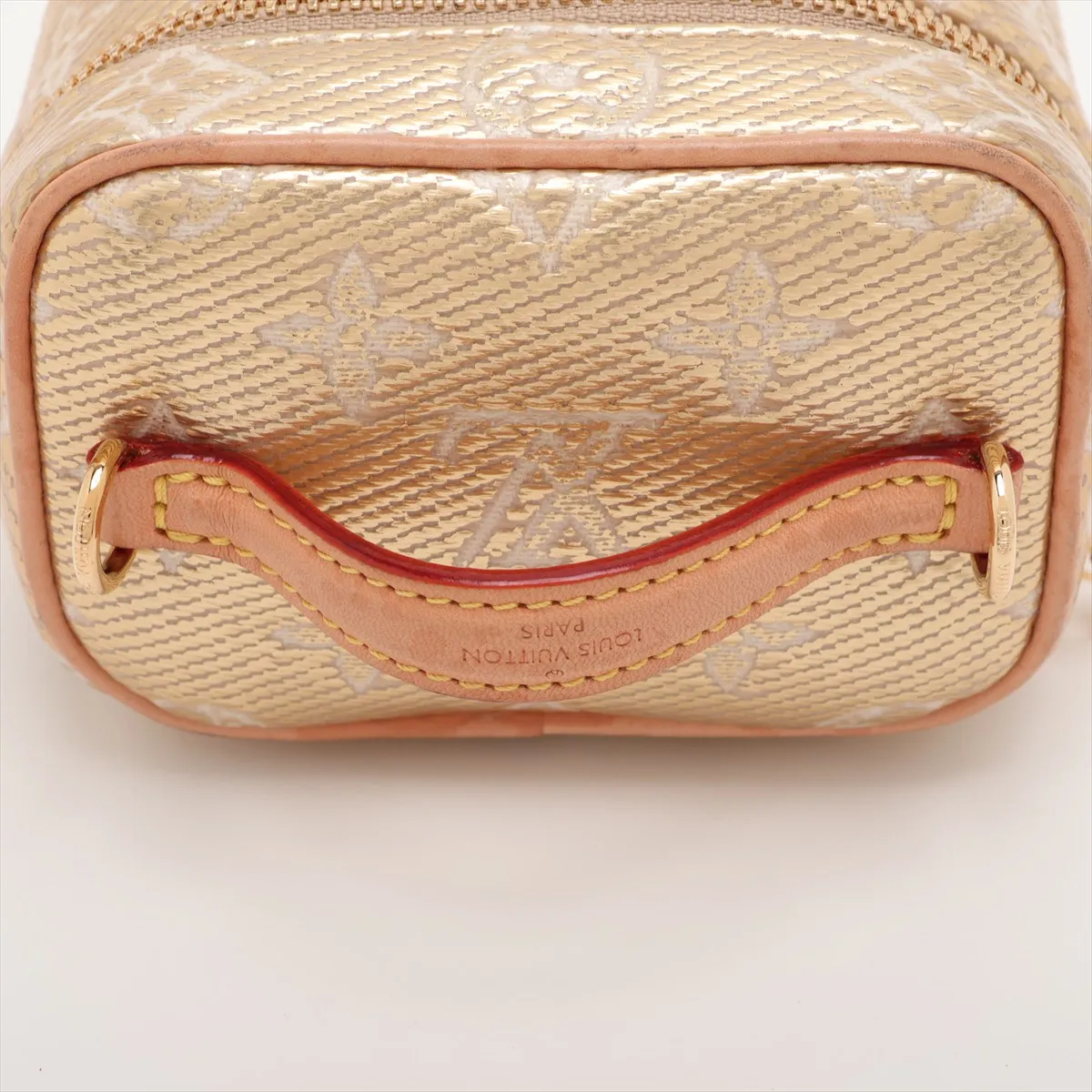 Monogram Laminated Jacquard Micro Vanity Case M22920 Gold, RFID Compatible, with Mirror — view 5