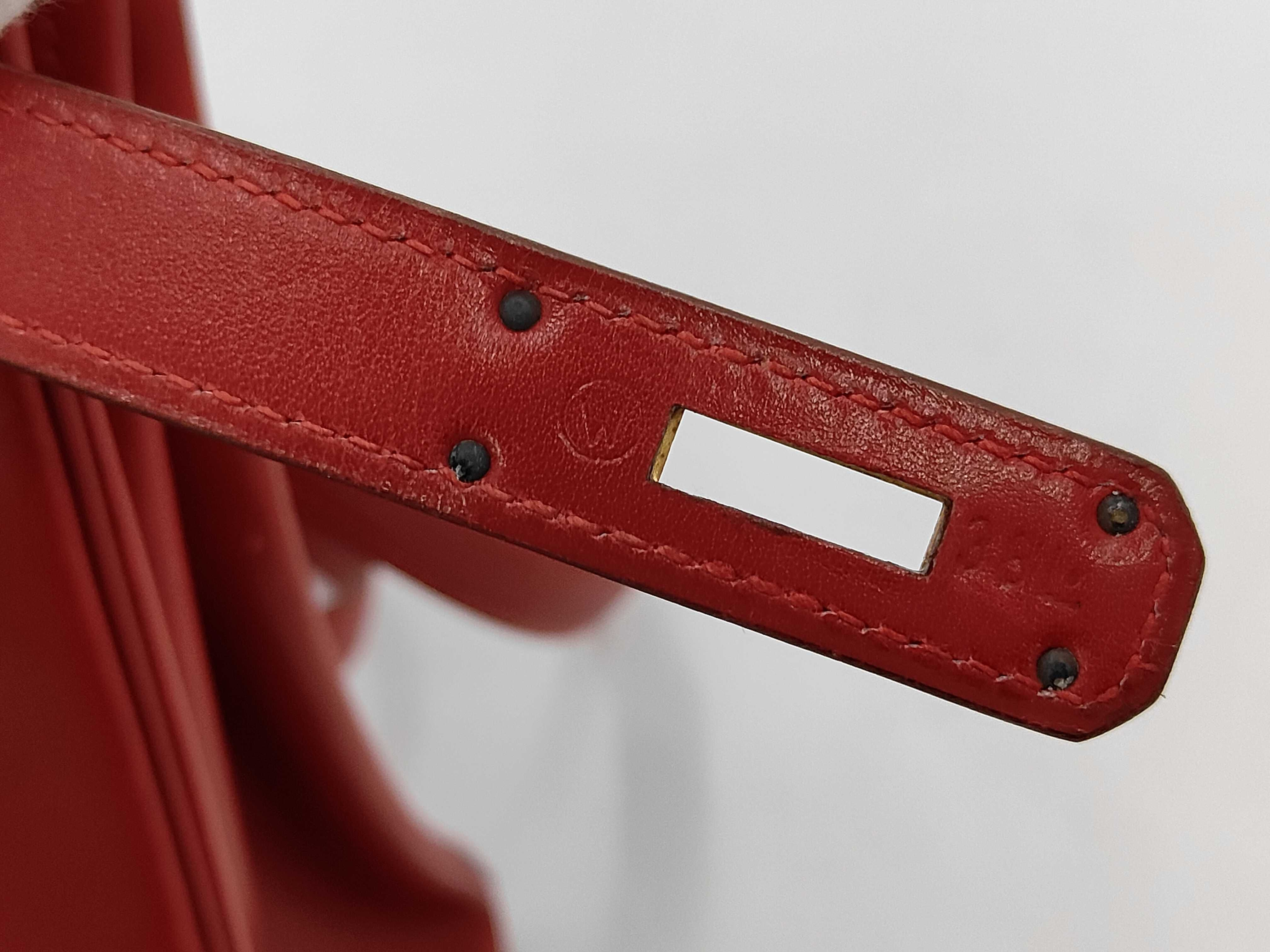 Kelly 28 Box Calf Leather Handbag, Red Tone, Gold Hardware, W Stamp — view 13